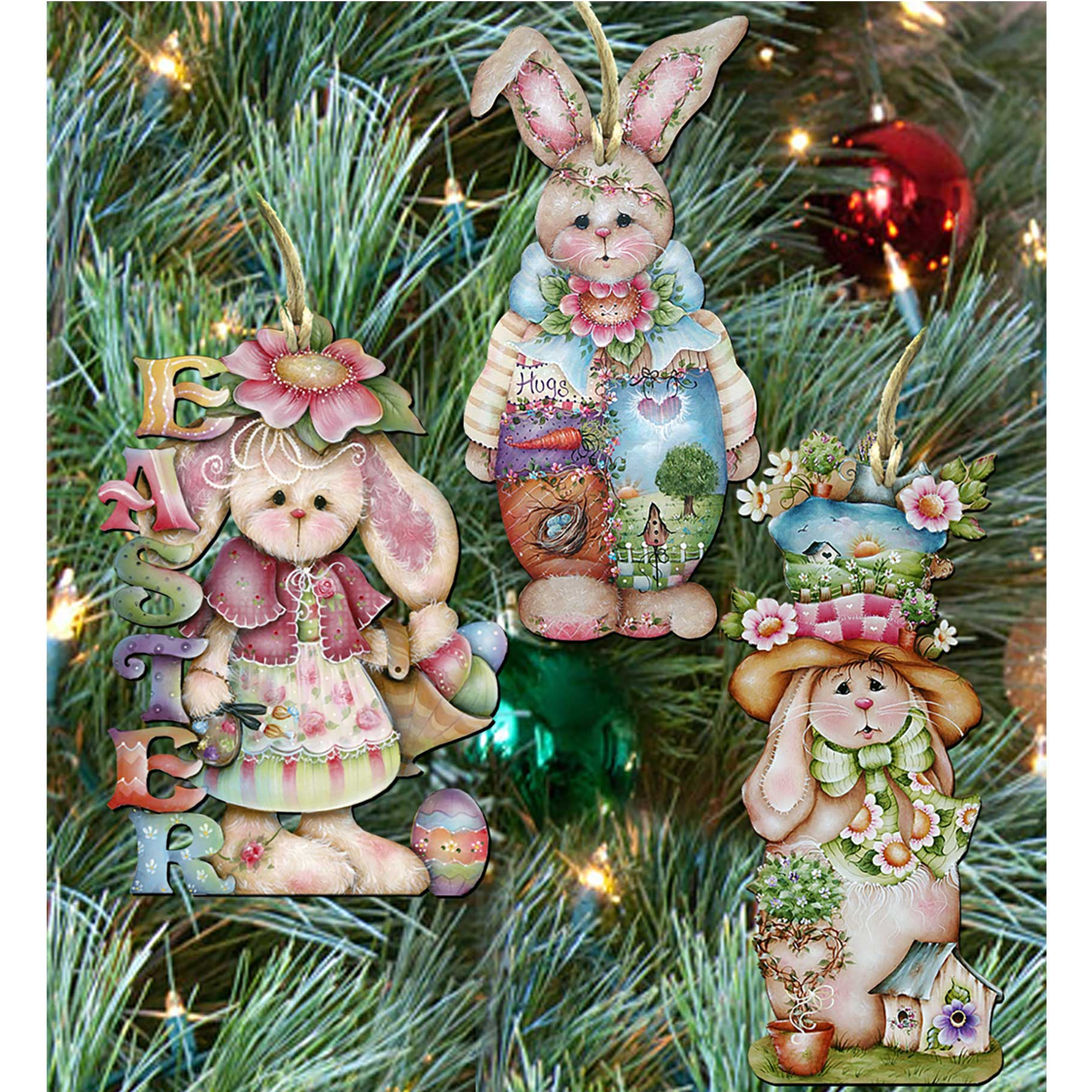 Easter Wooden Ornaments Set of 3 by Jamie Mills-Price - Easter Spring Decor - 8100086S3-MP