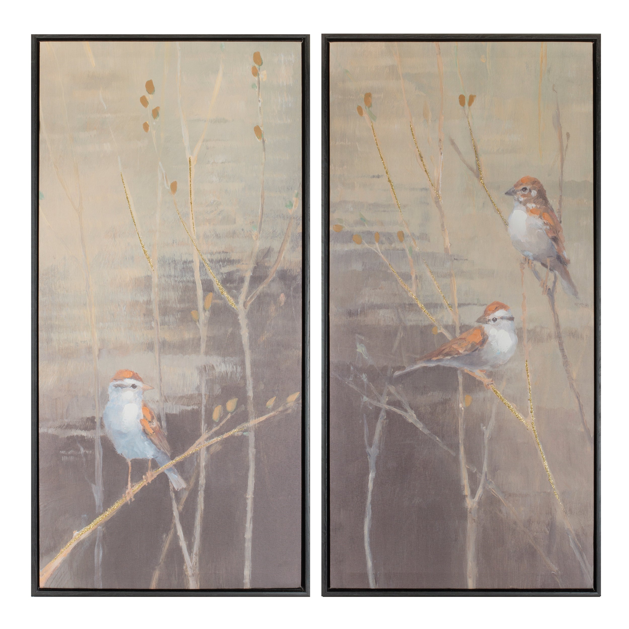 Framed Bird and Pussy Willow Print (Set of 2) 15.5L x 32H Plastic/Wood