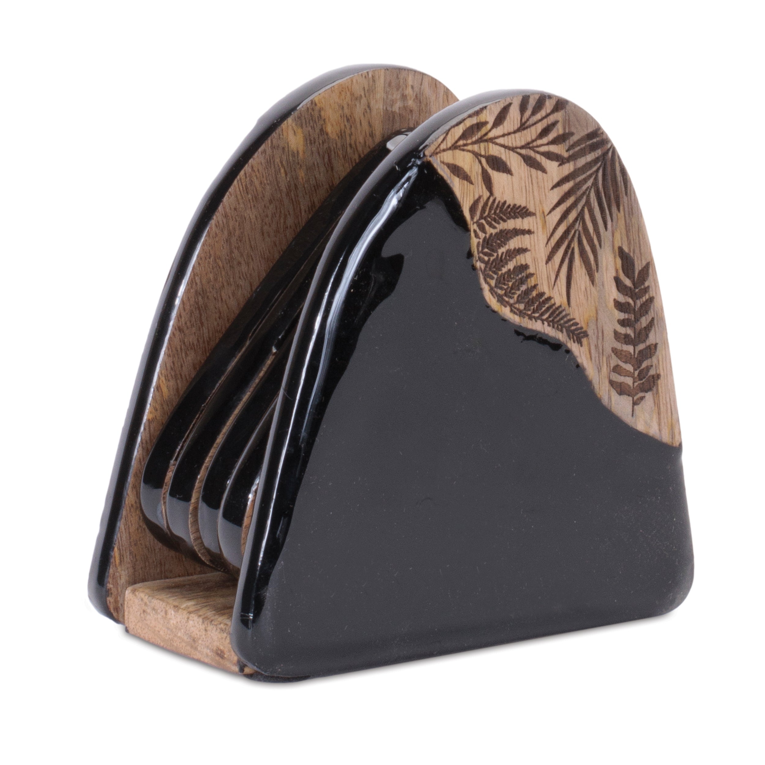 Coaster w/Holder (Set of 5) 5H Wood