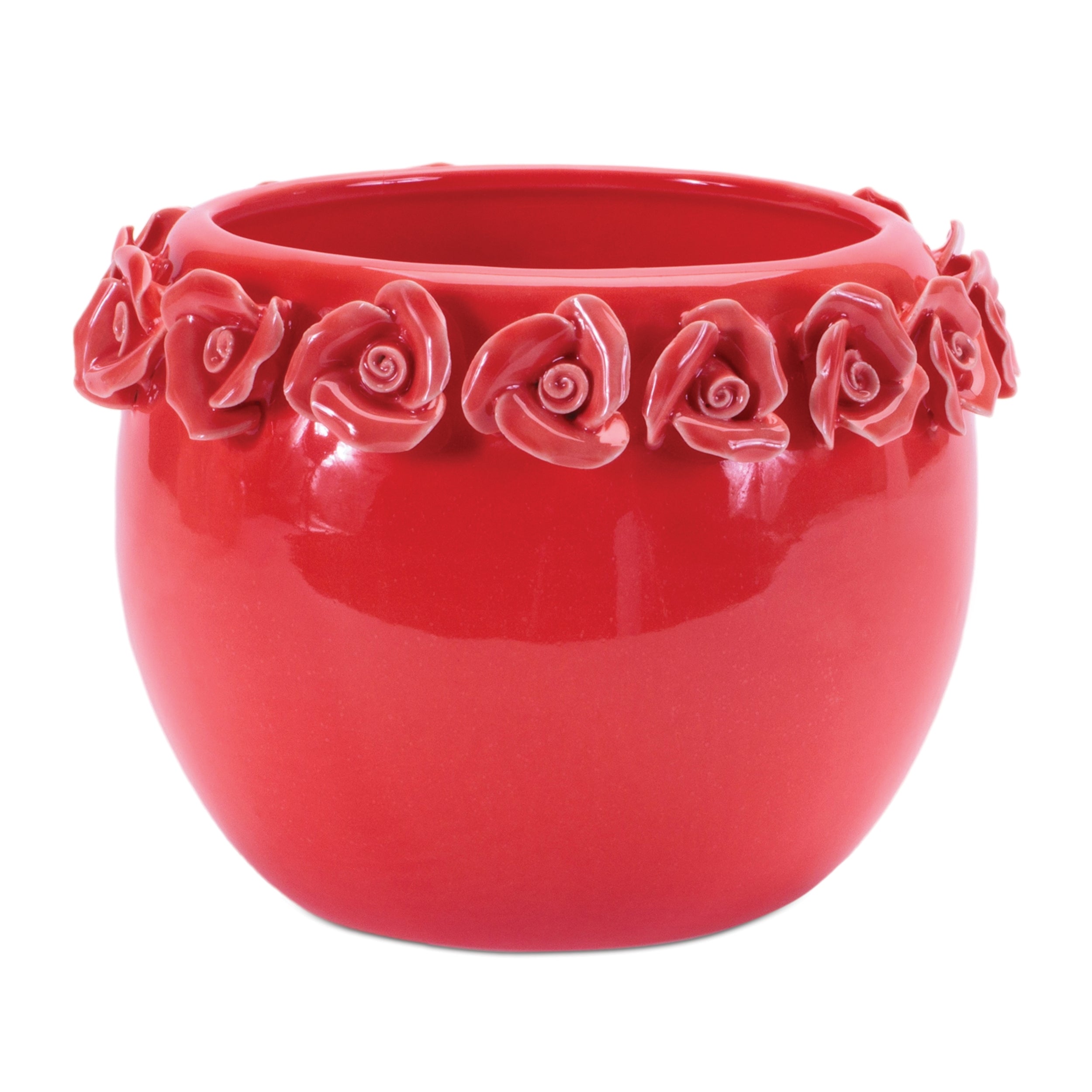 Container w/Floral (Set of 2) 6.5D x 5.25H Stoneware