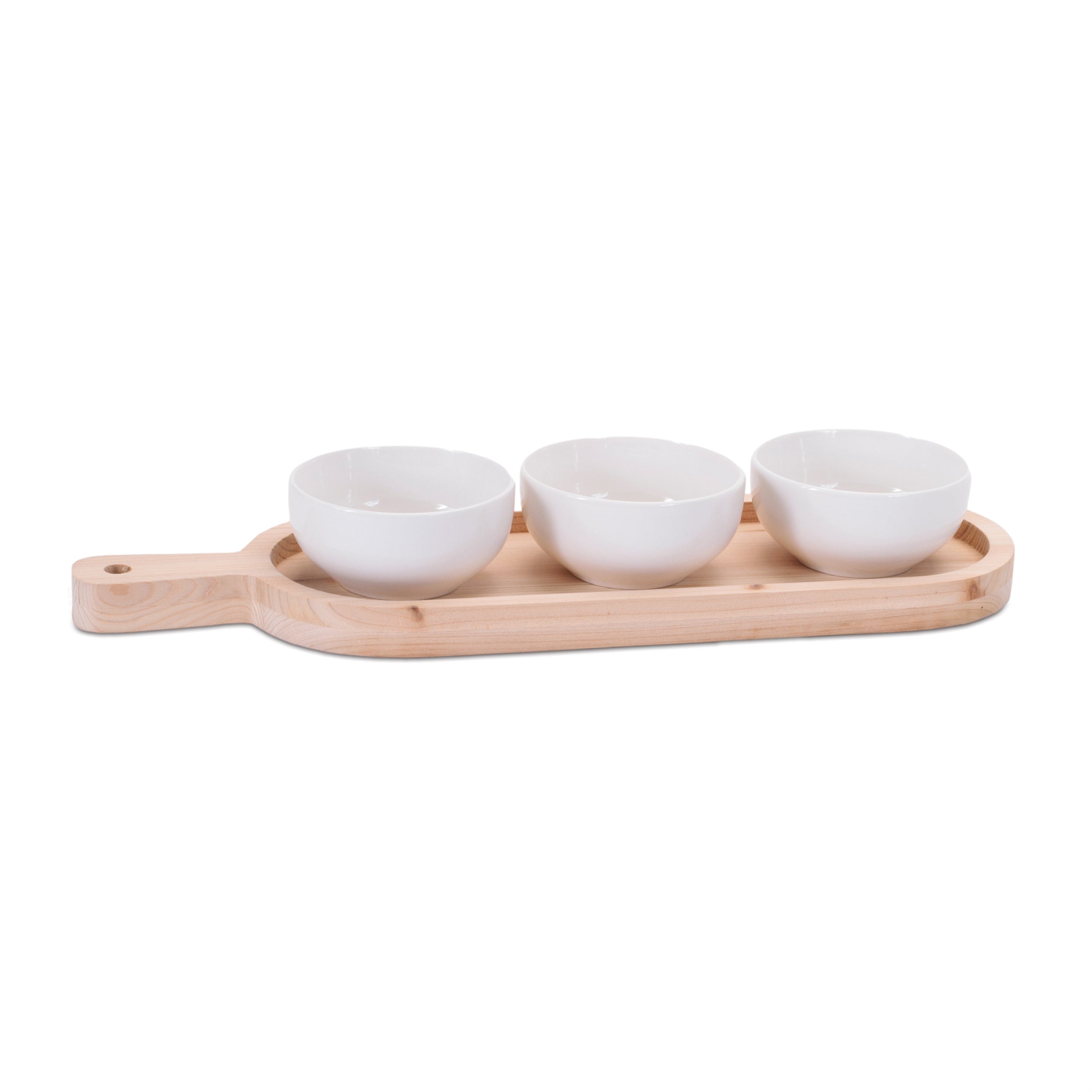 Dip and Tray (Set of 4) 17L x 4.5H Wood/Ceramic