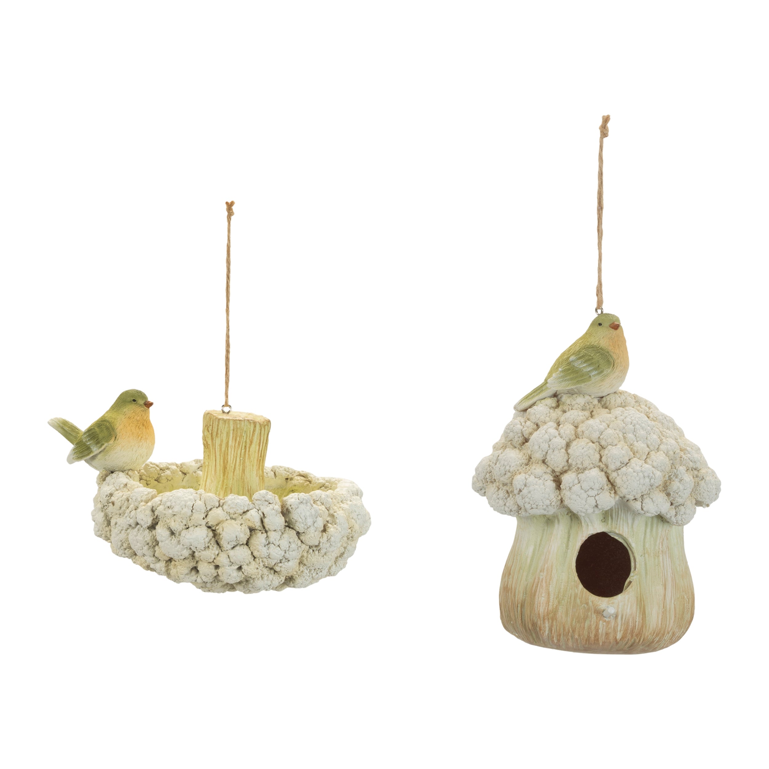 Bird House and Bird Bath Ornament (Set of 2) 4H, 7.25H Resin