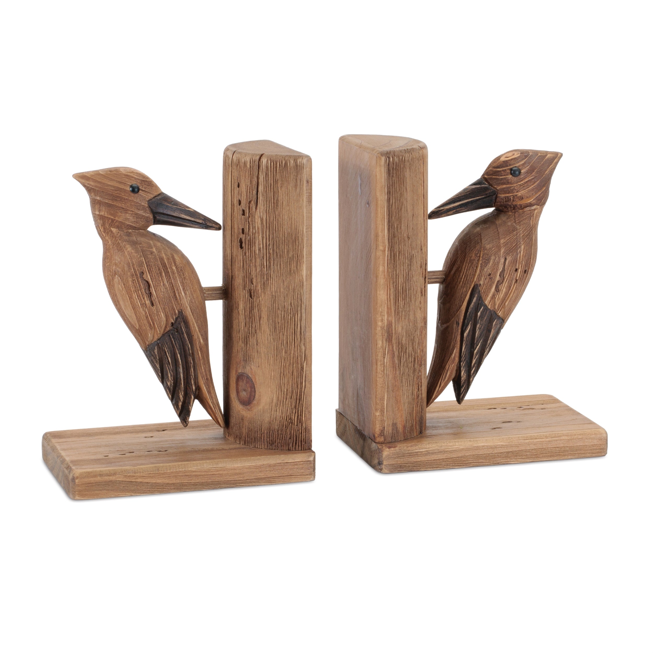 Woodpecker Bookends (Set of 2) 6.5L x 8.75H Wood
