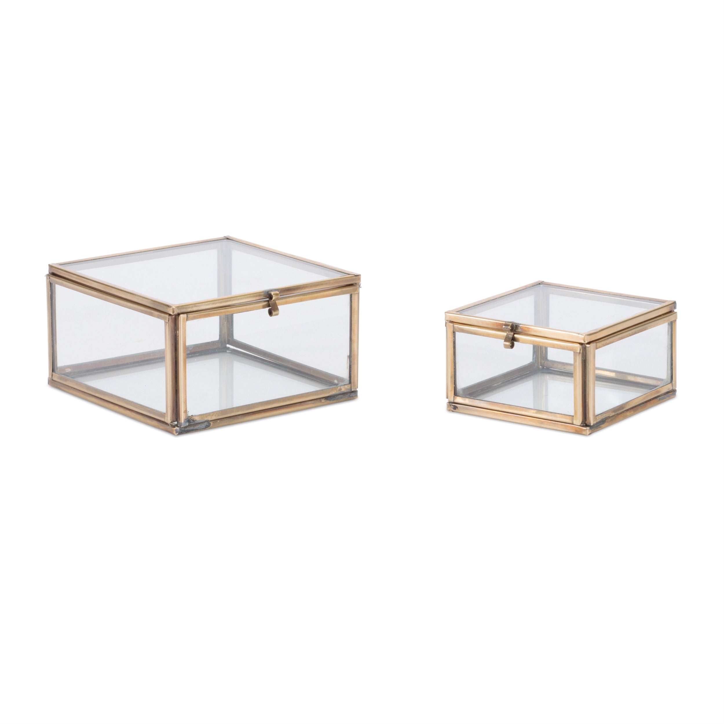 Box (Set of 2) 3L x 1.75H, 4L x 2.5H Glass/Brass