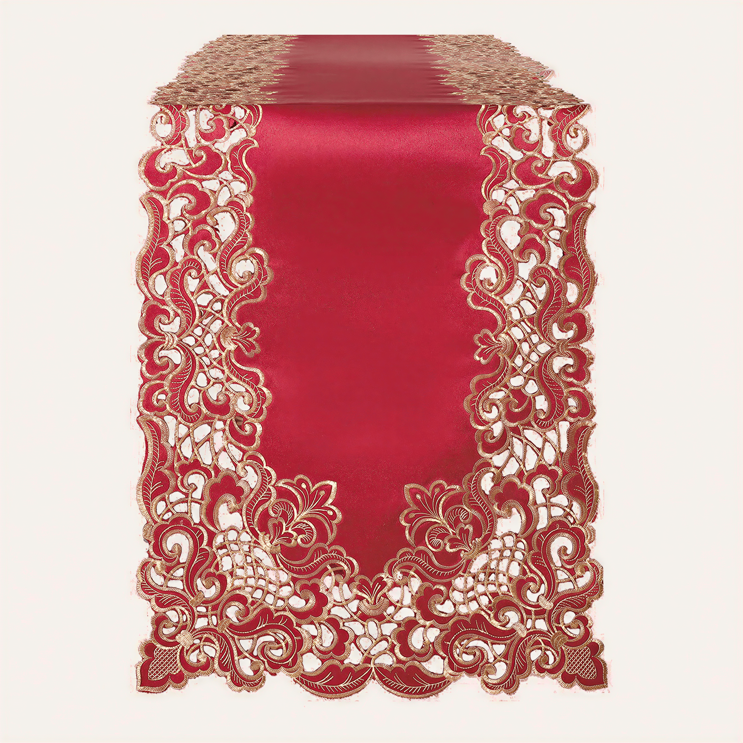 Burgundy Gold Table Runner – Granada Collection Rustic Embroidered Dining Decor 14x108 Inch