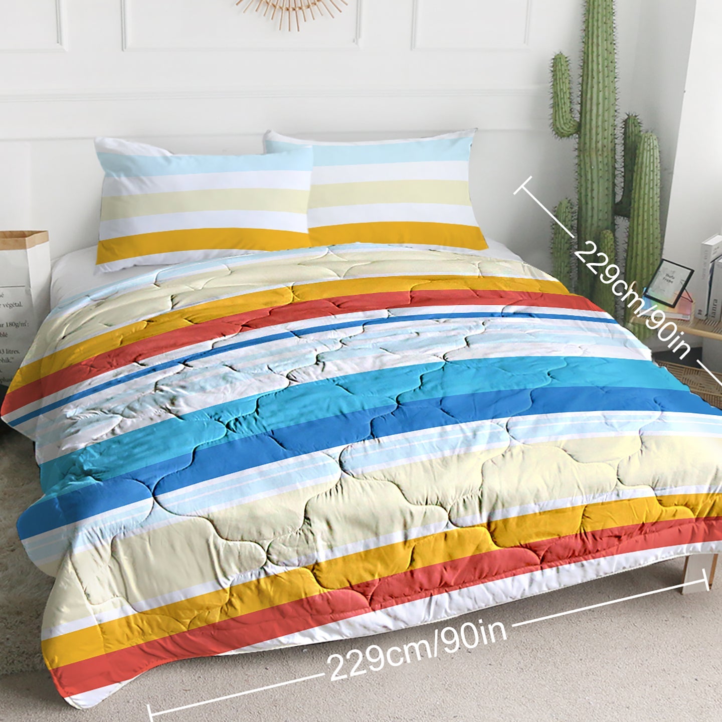 3pcs Soft And Comfortable Bedding Comforter Set Items With Rainbow Stripes, Including One Comforter Set And Two Pillowcases, Suitable For All Seasons