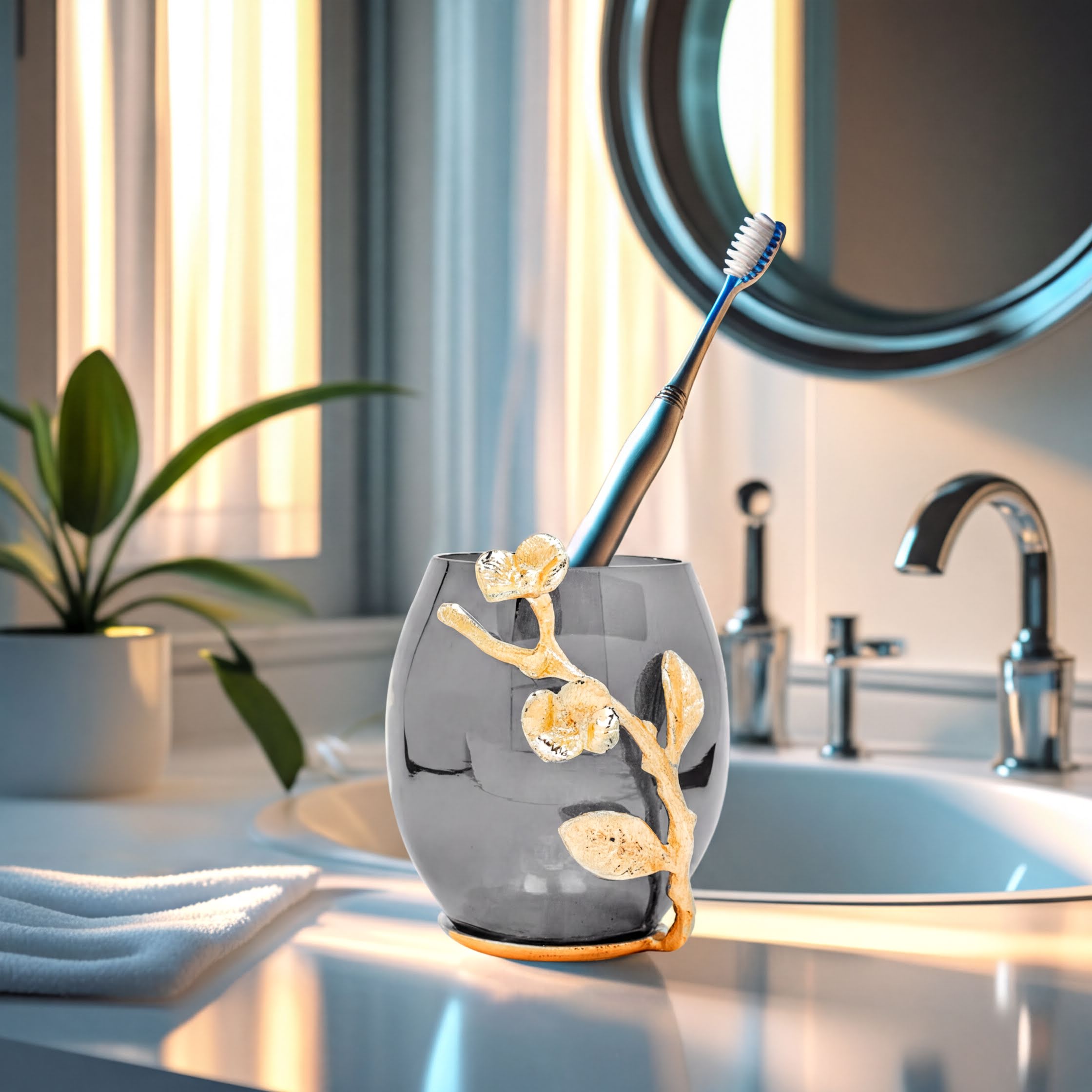Bathroom Tumbler – Modern Black Gold Glass Brass Decorative Accessory