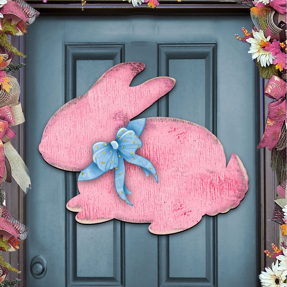 Pink Bunny Rabbit Easter Door Décor by G. DeBrekht - Easter Spring Décor - 987211H