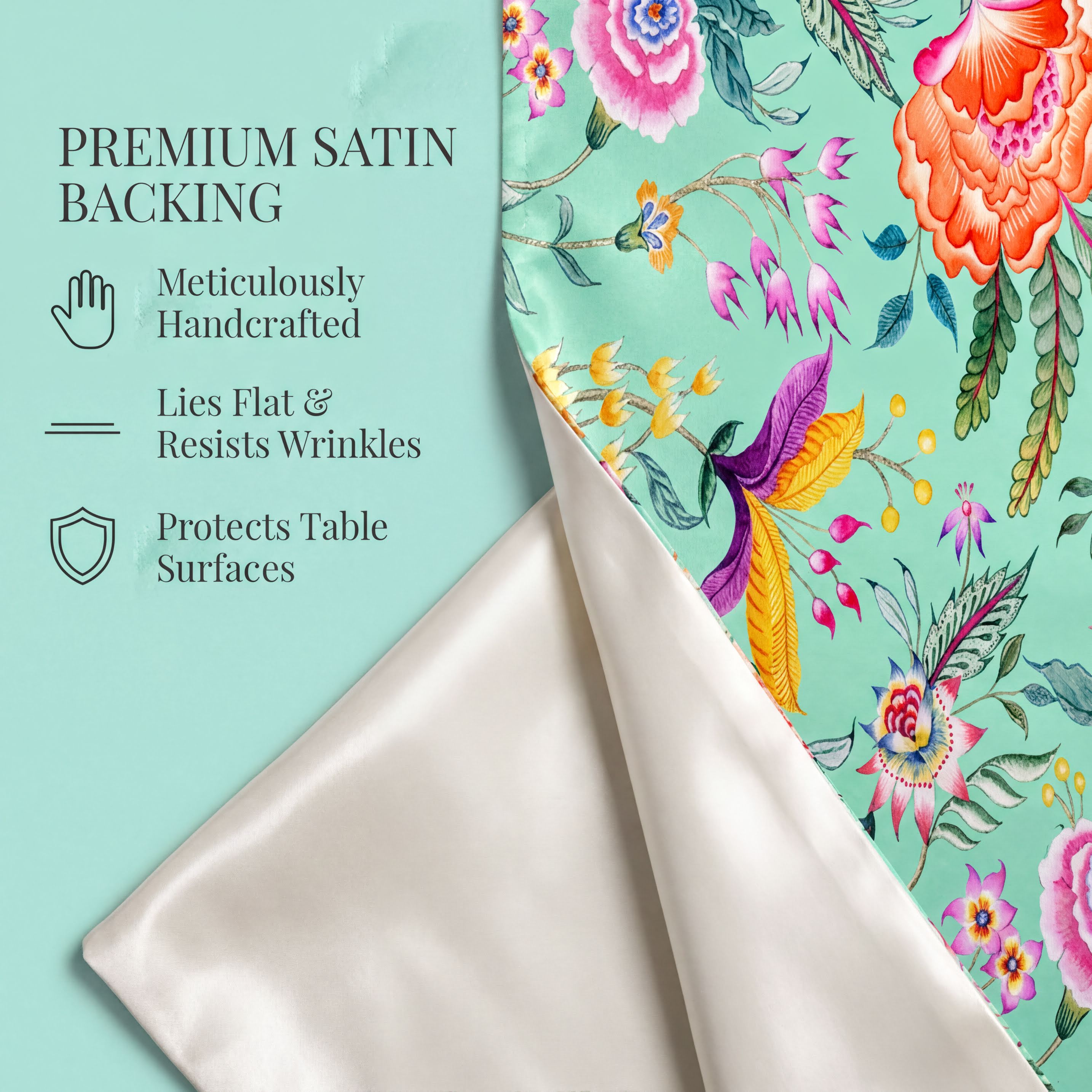 Printed Table Runner - Chintz Floral Print Green Pink, Elegant Dining Decor
