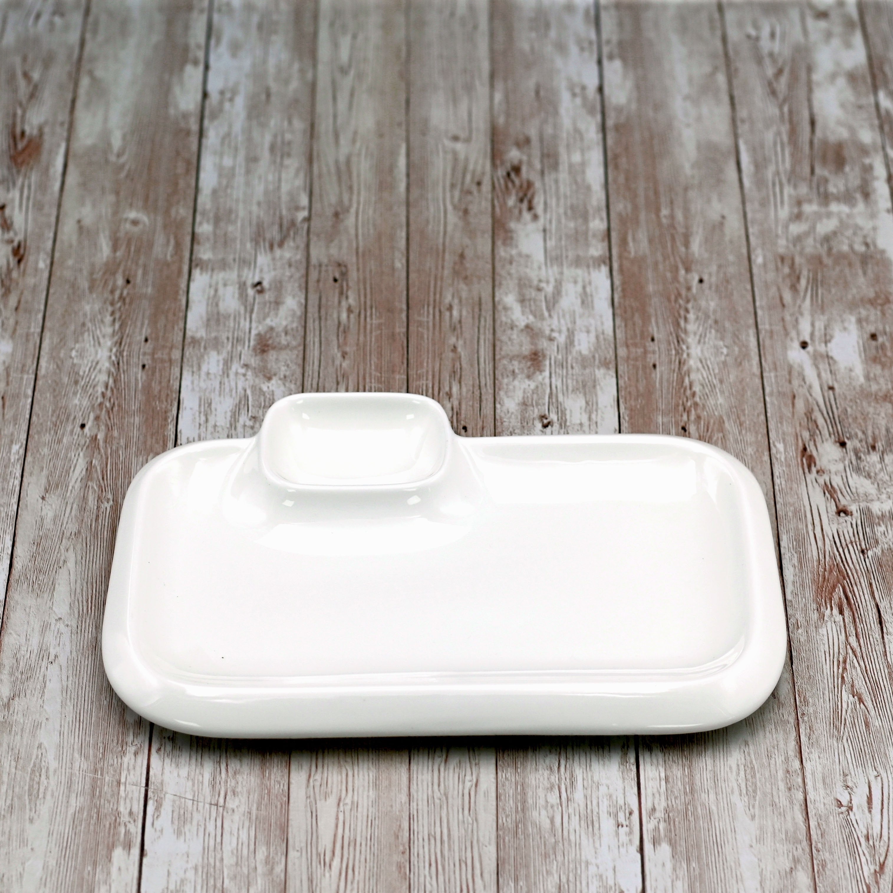 White Rectangular Plate With Sauce Compartment 8" inch X 4.5" inch|