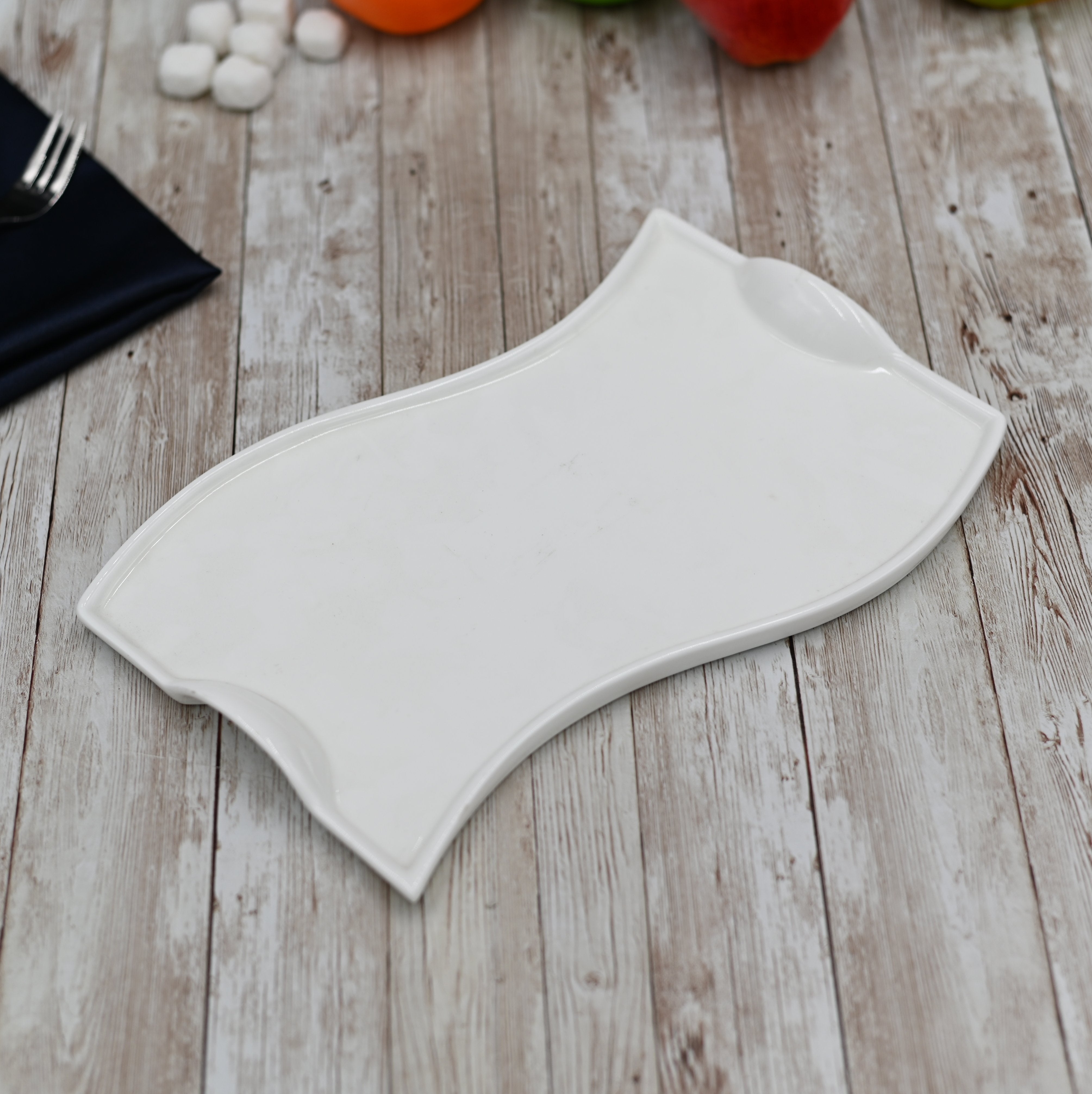 Set Of 3 Flat Porcelain White Dish With Handles 12" inch | 31 Cm
