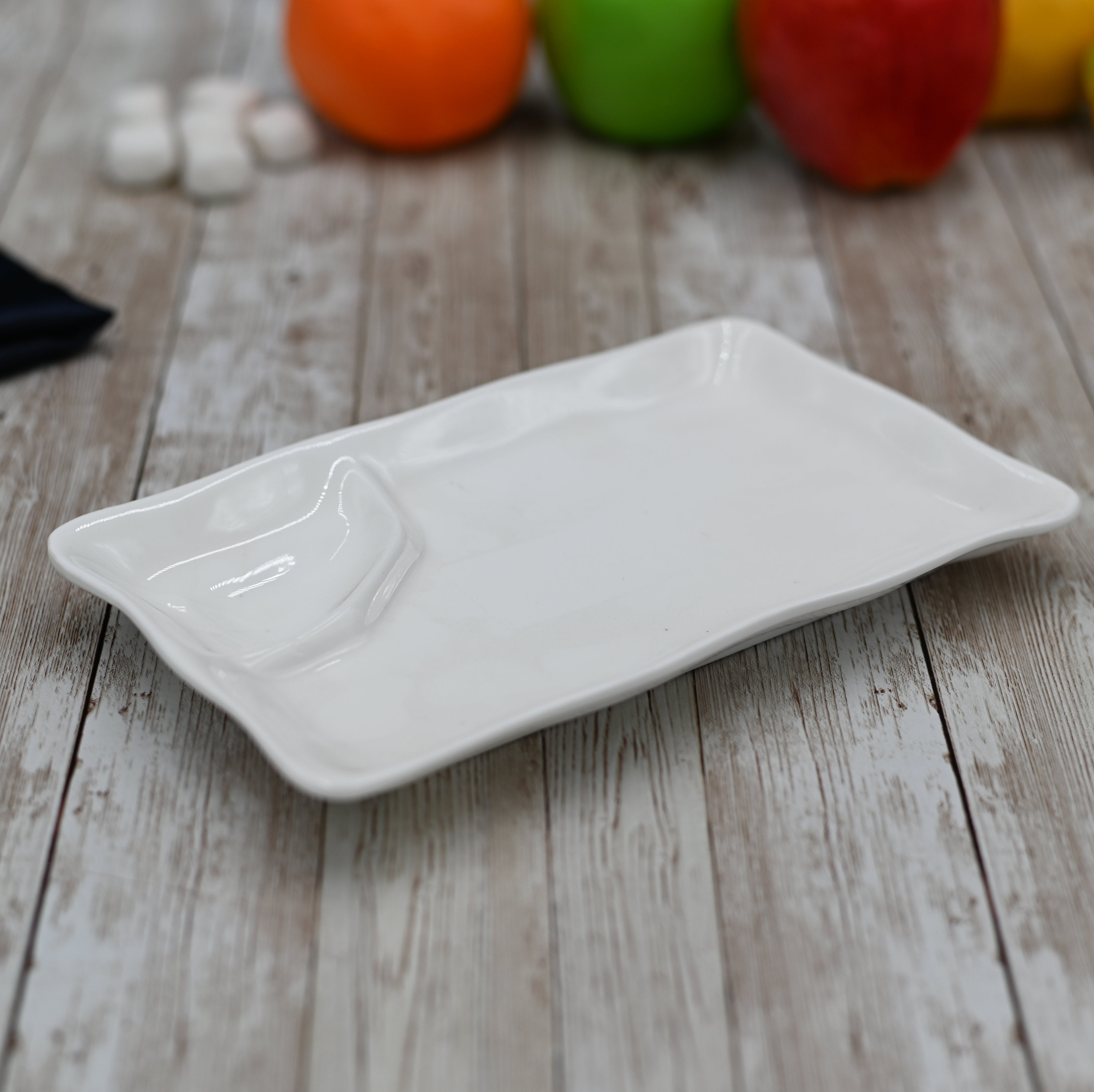 White Rectangle Dish With Sauce Compartment 10" inch X 5.5" inch | 25 X 14 Cm