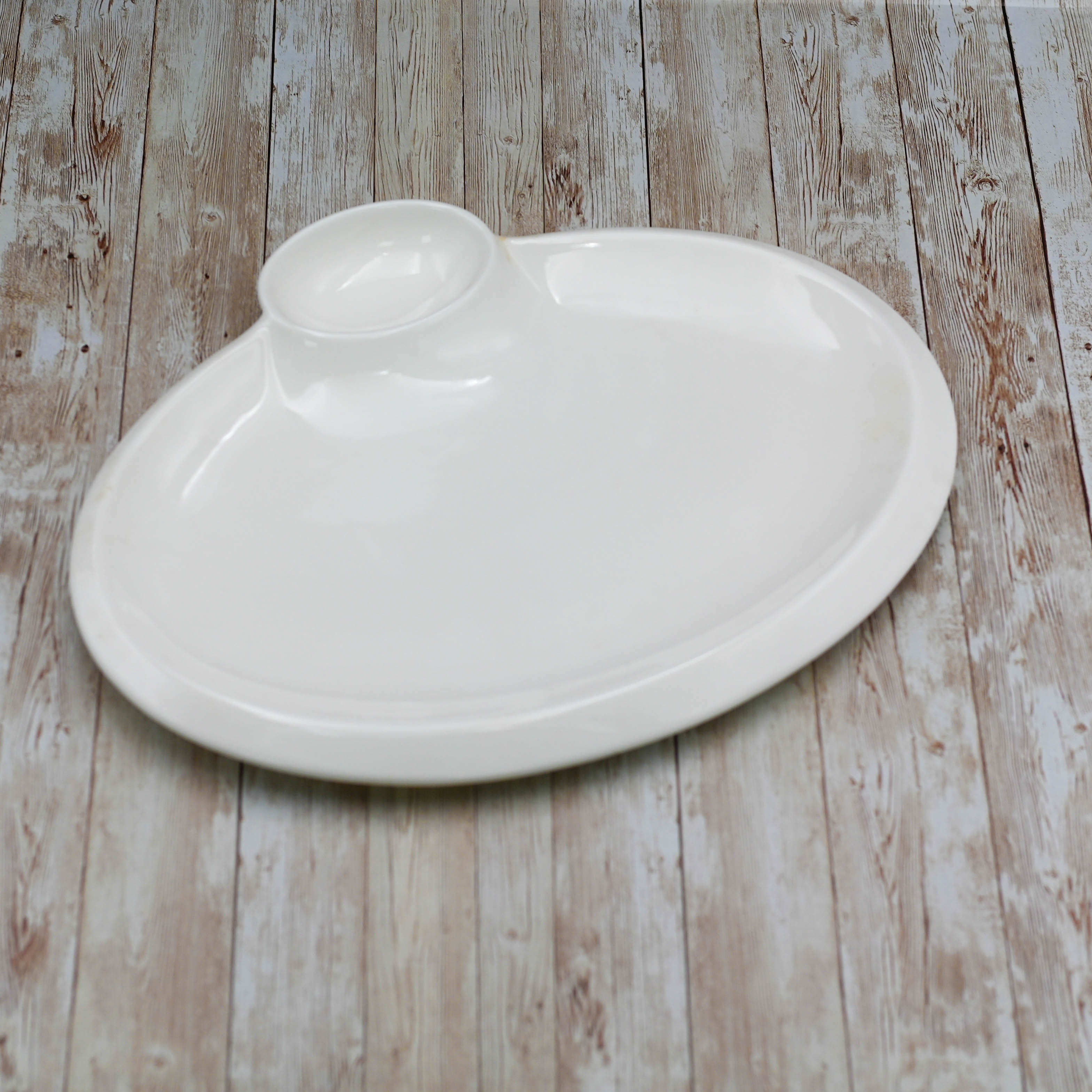 White Oval Platter With Sauce Compartment 16" inch | 40 Cm