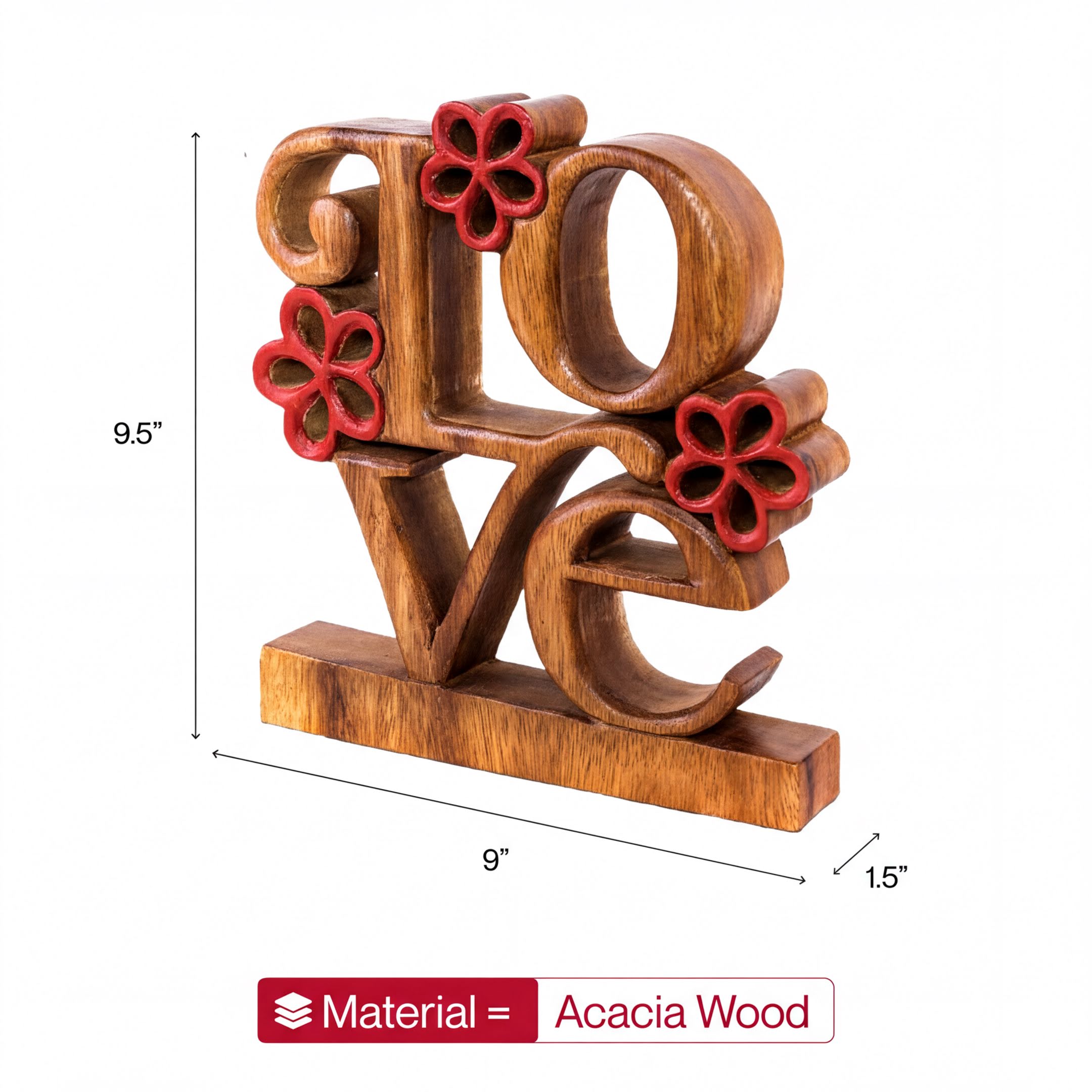 Wooden Love Sculpture – Handcrafted Solid Acacia Wood Figurine | Decorative Wood Art