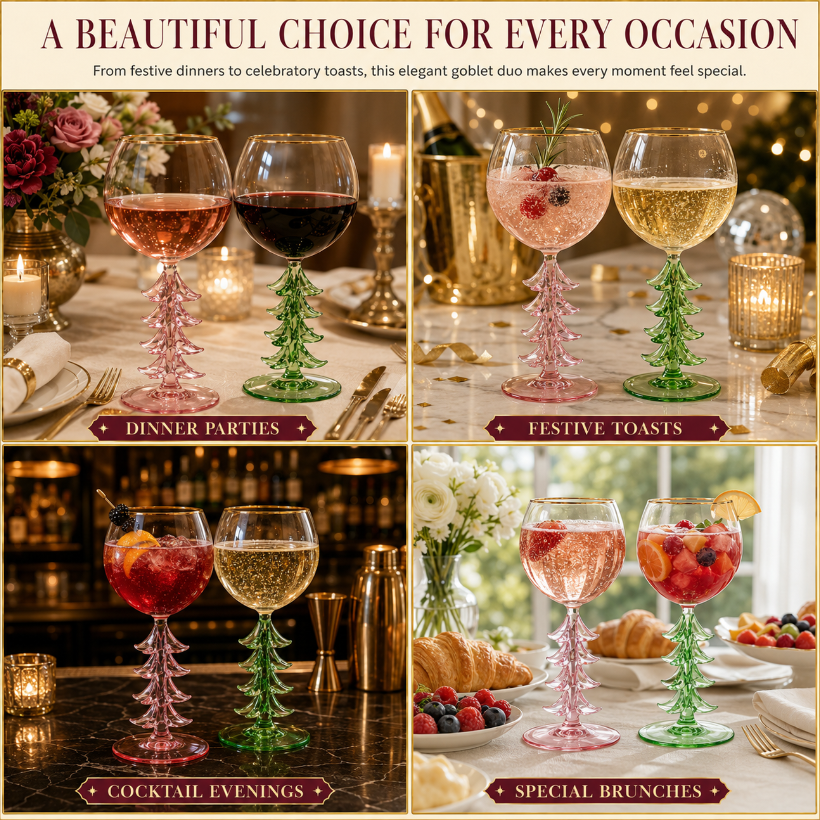 Natale Stemmed Wine Glassware, Set of 2
