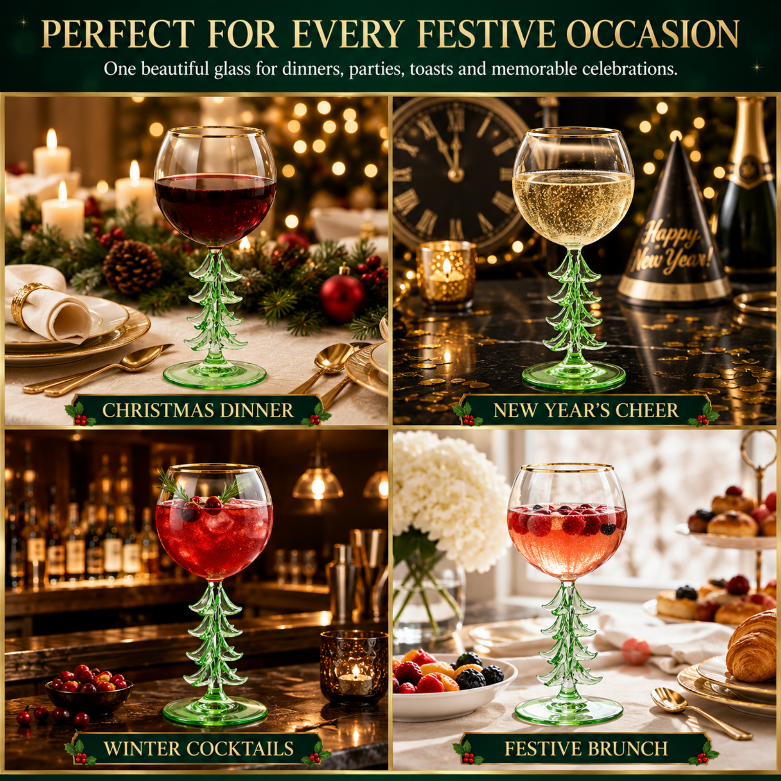 Natale Stemmed Wine Glassware, Single