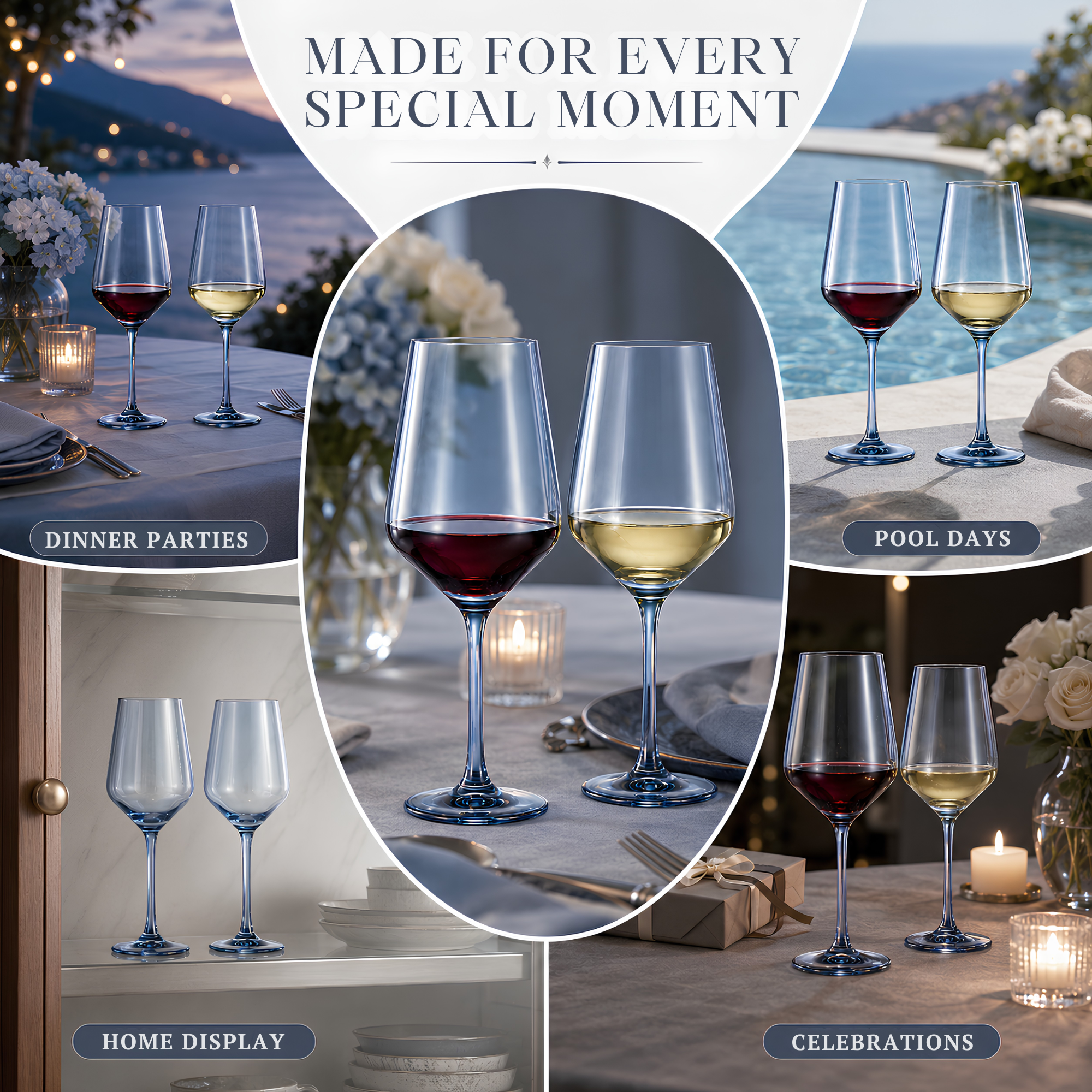 Tonal Stemmed Wine Glassware, Cloudy Blue, Set of 2