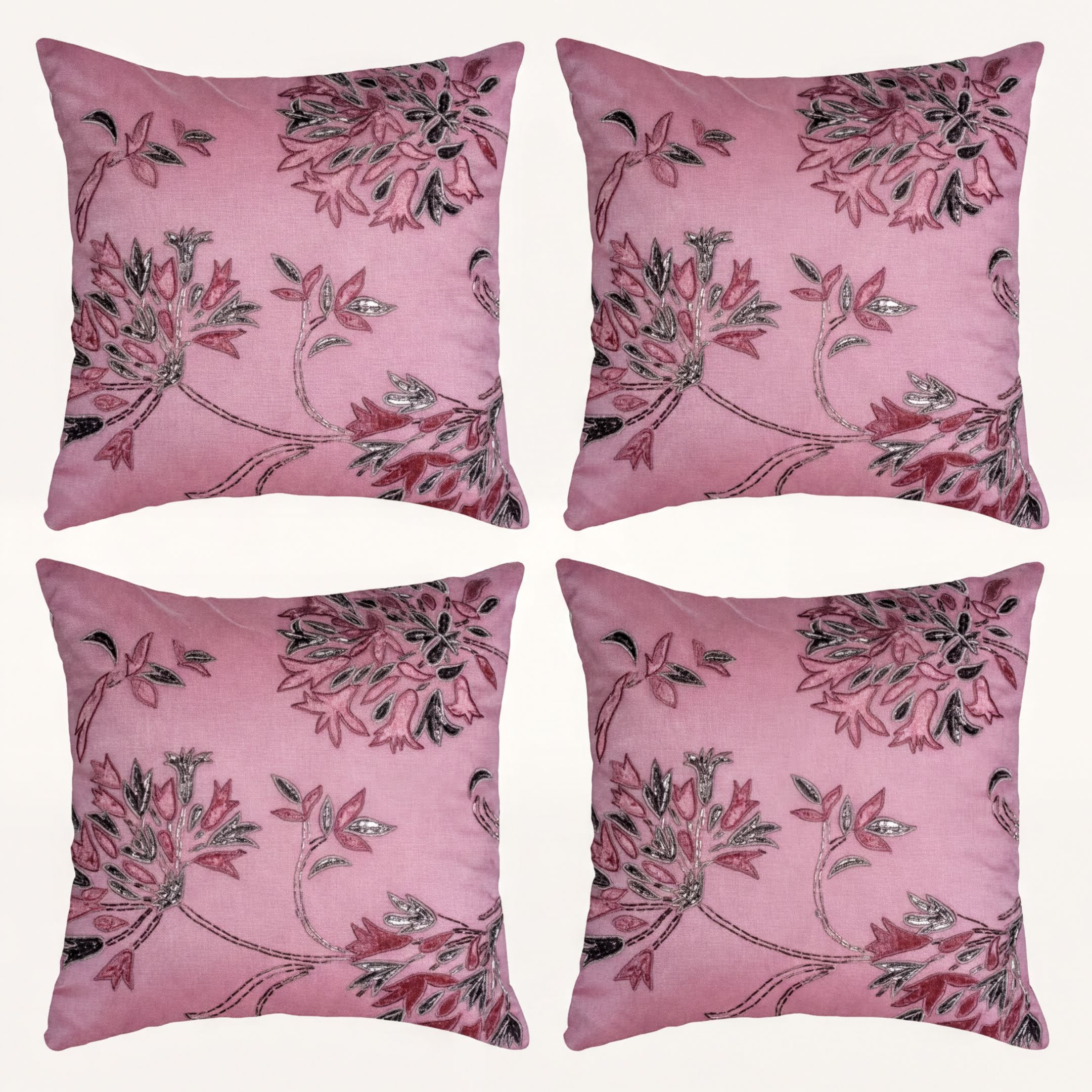Pink Throw Pillow Covers - Set of 4 Embroidered Cushion Covers 18 x 18 Inches