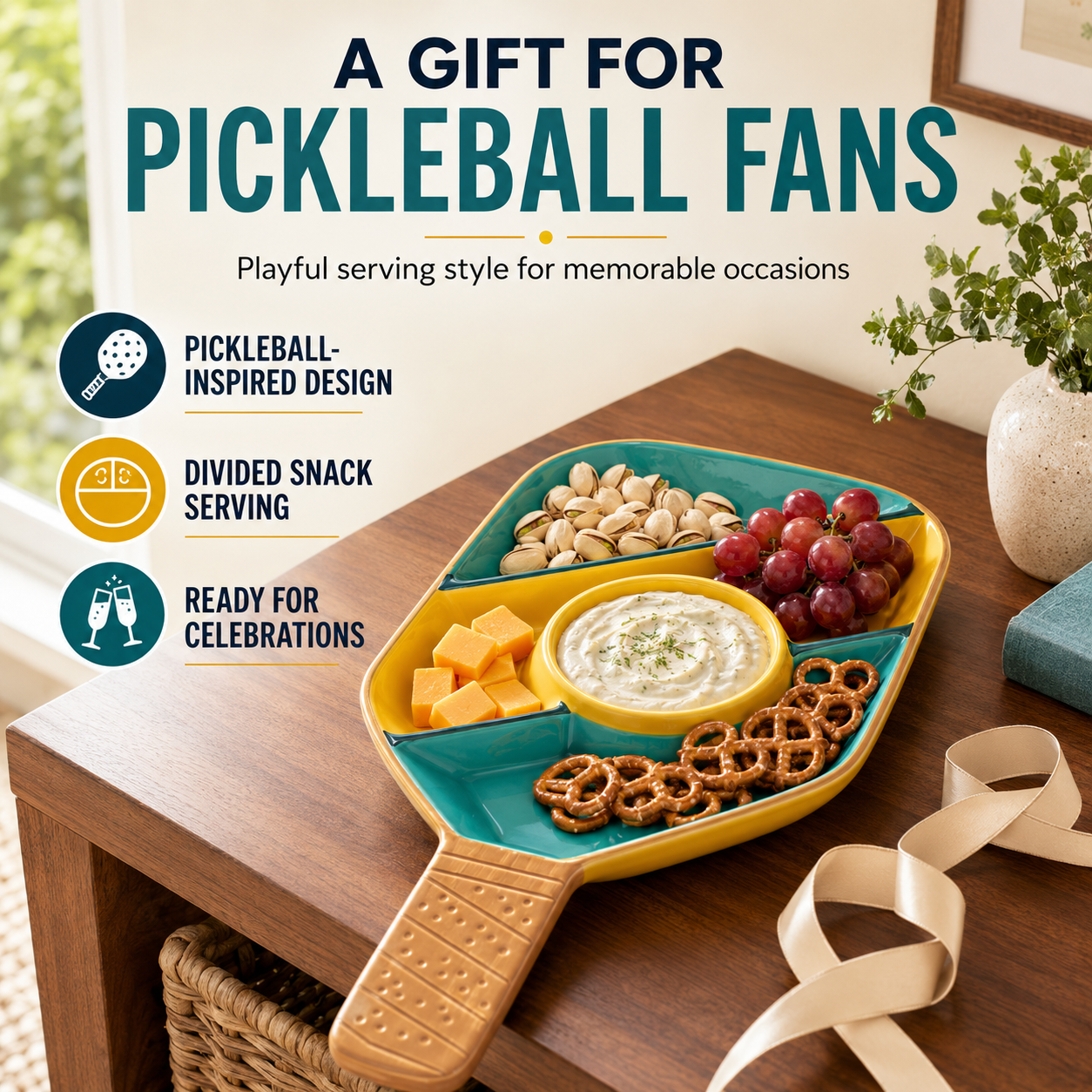 Khen Ceramic Pickleball Dish | Paddle Shaped Serving Tray Platter Decorative Tableware