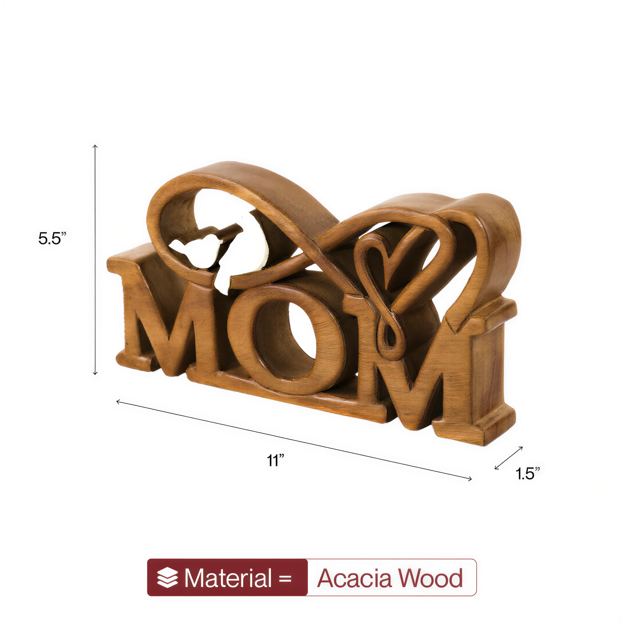 Wooden Mom Sculpture – Handmade Wooden Sign | Rustic Acacia Wood Decor Gift