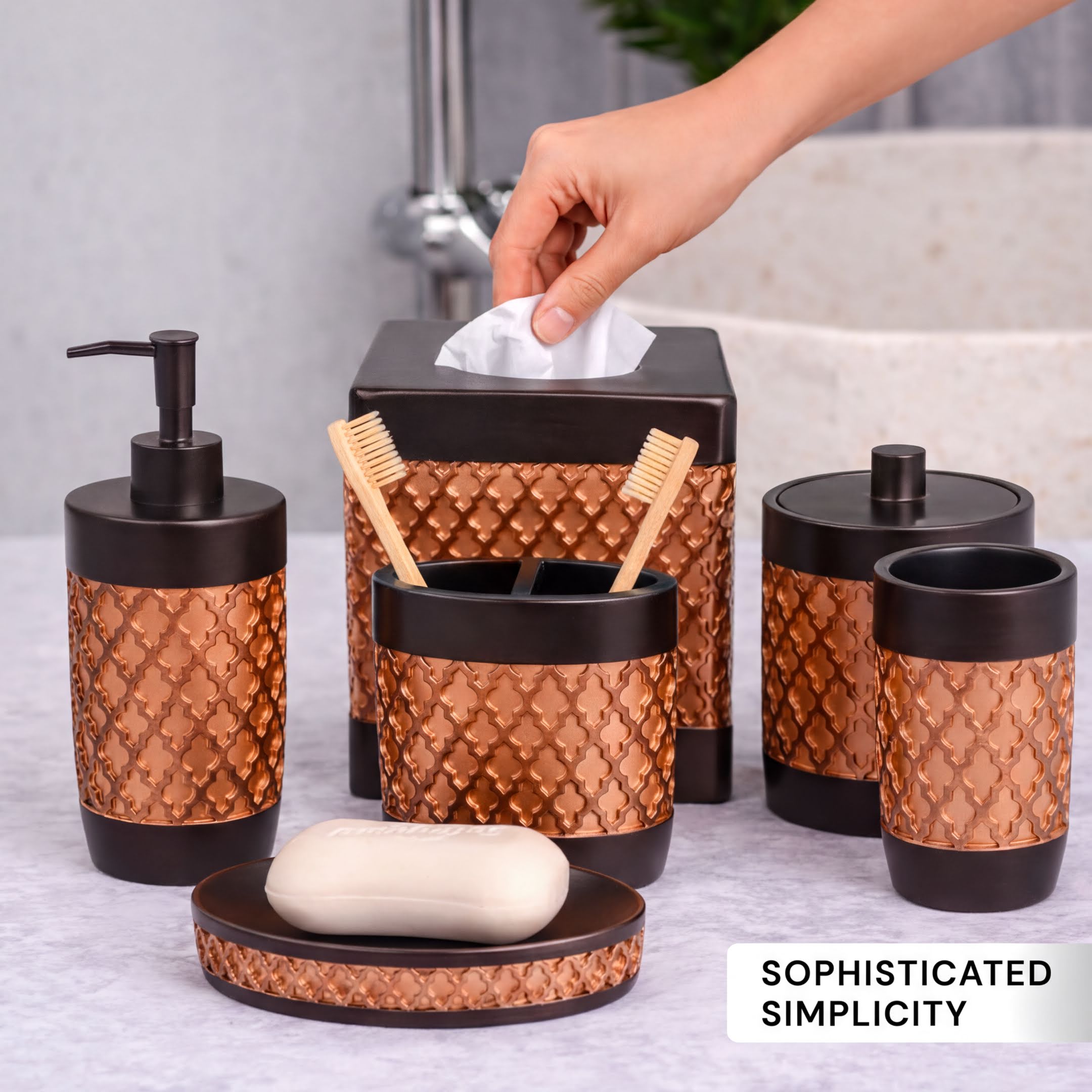 Bathroom Accessory Set – Elegant Wally Collection | Modern Polyresin Décor Kit