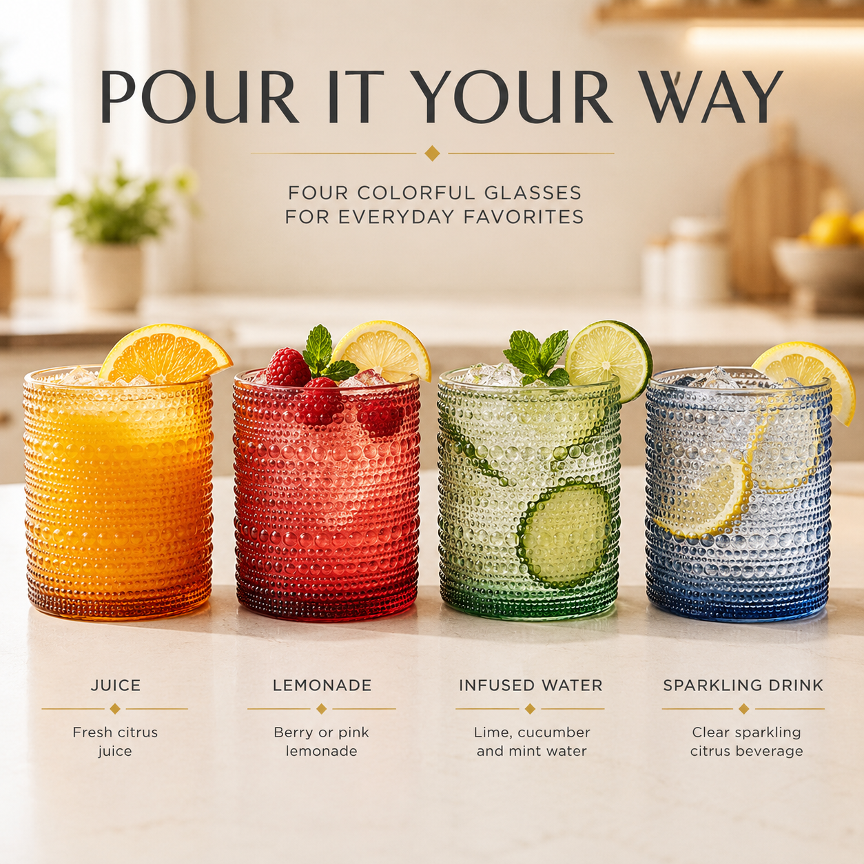 Tonal Hobnail Lowball Glassware, Set of 4