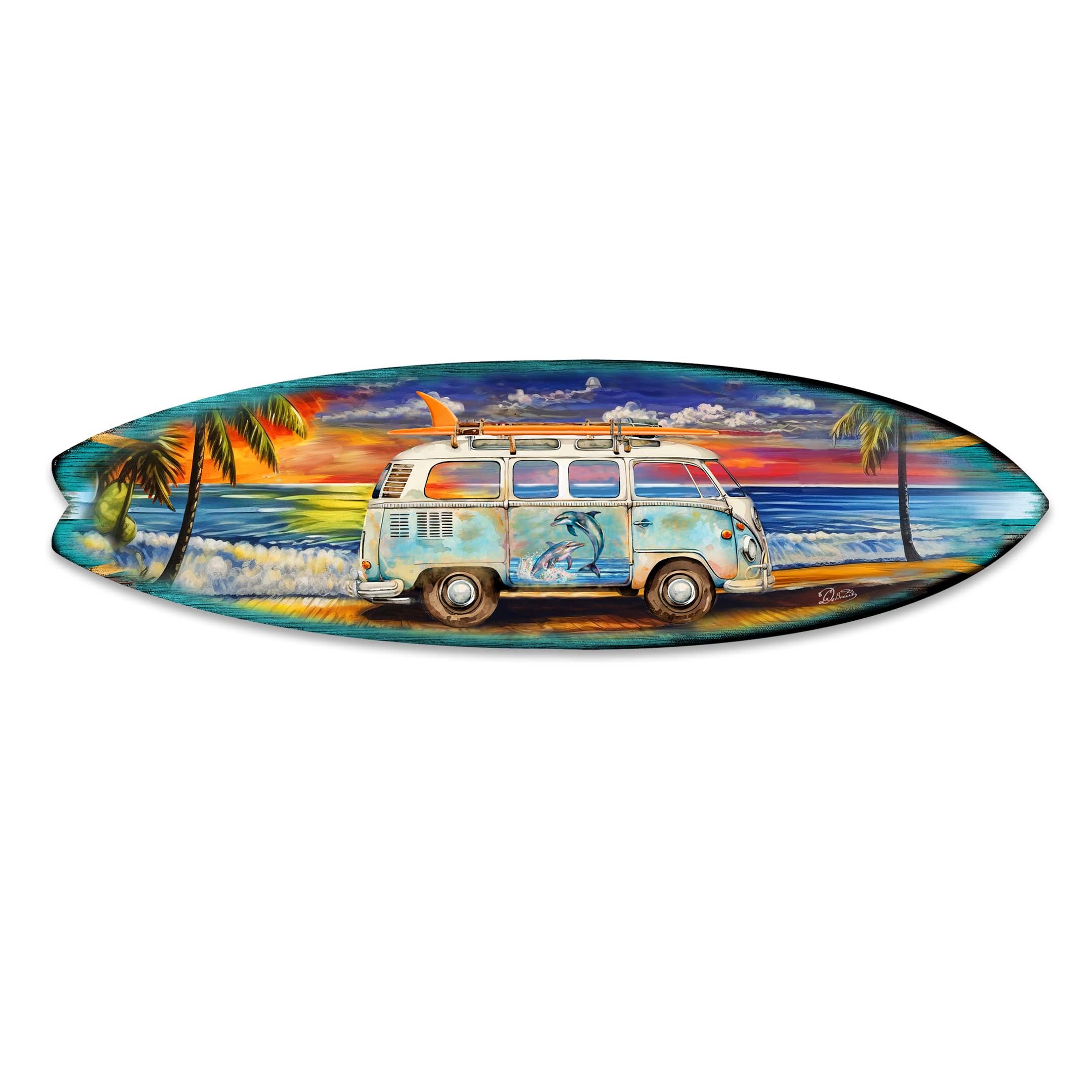 Surf Van at the Beach Surfboard Coastal Wall Art by G. DeBrekht - Coastal Holiday Decor - 8490120HS