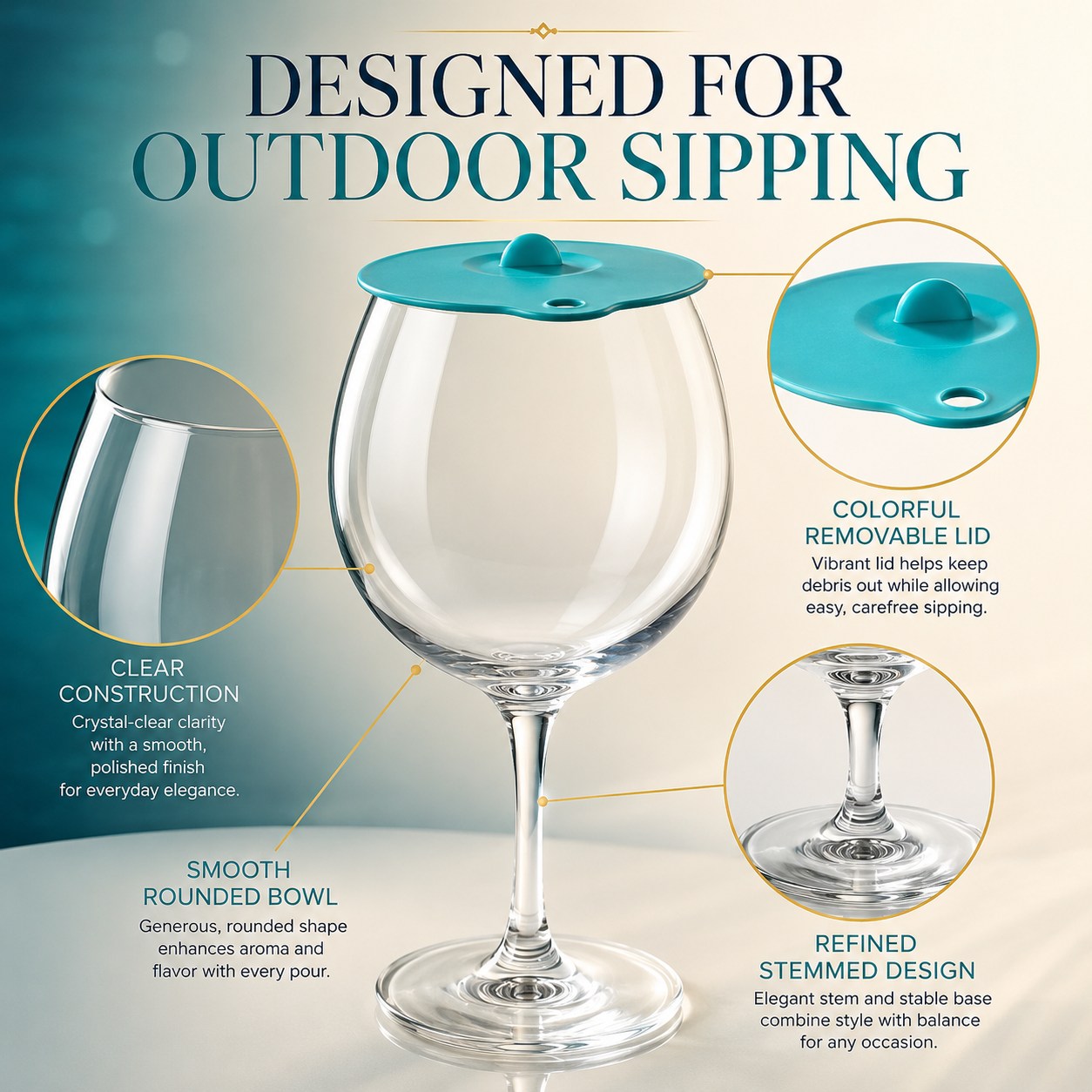Floating Wine Glasses for Pool with Lids (Set of 4) – 21oz