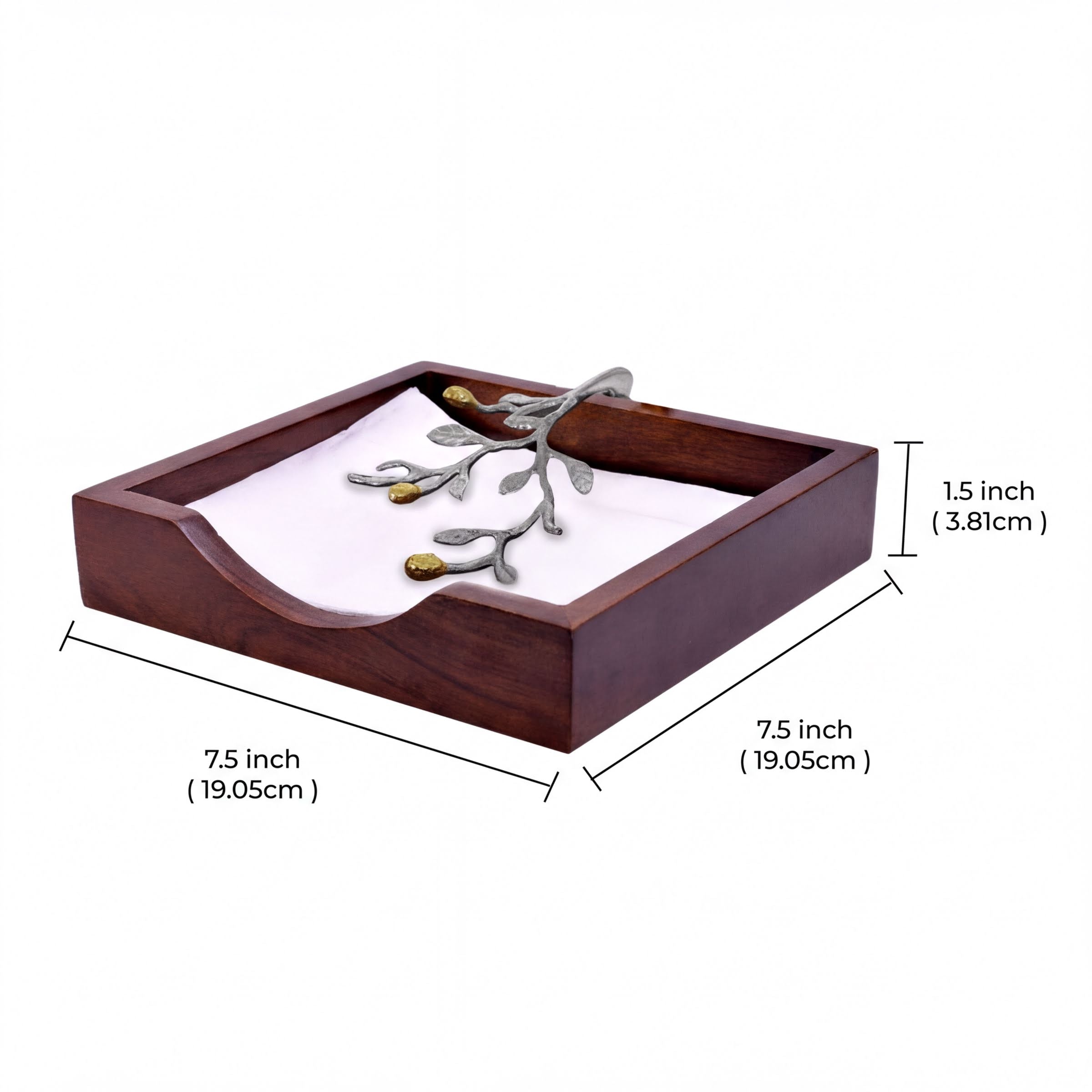 Wood Napkin Holder – Decorative Wooden Kitchen Napkin Holder with Silver Gold Finish