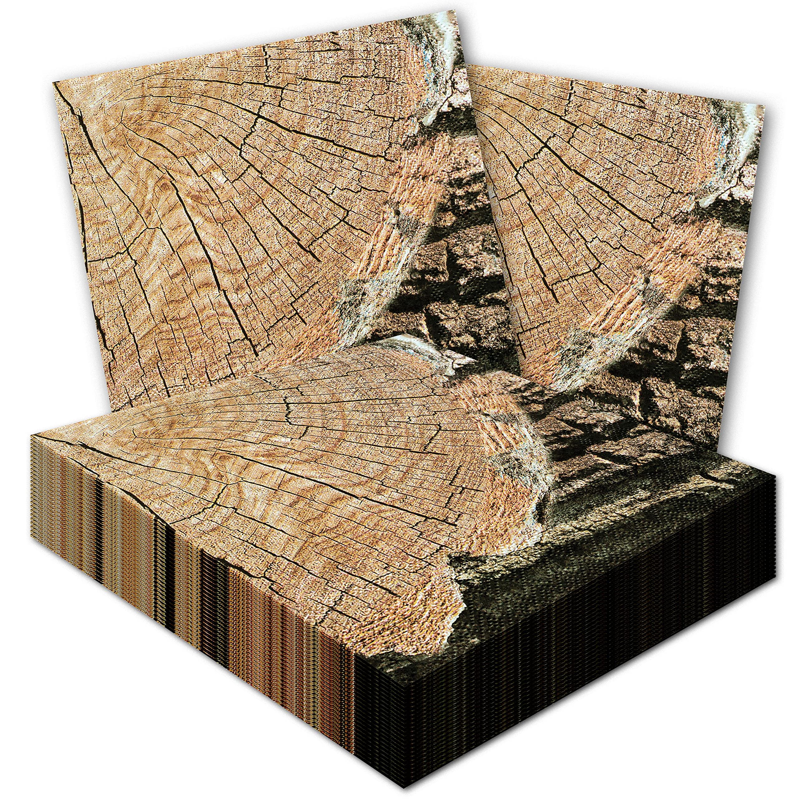Rustic Tree Camping Napkins - 32 Pack Woodsy Napkins For Parties & Dinners - 6.5 Inch Tree Cross-Section Napkin - Highly Absorbe