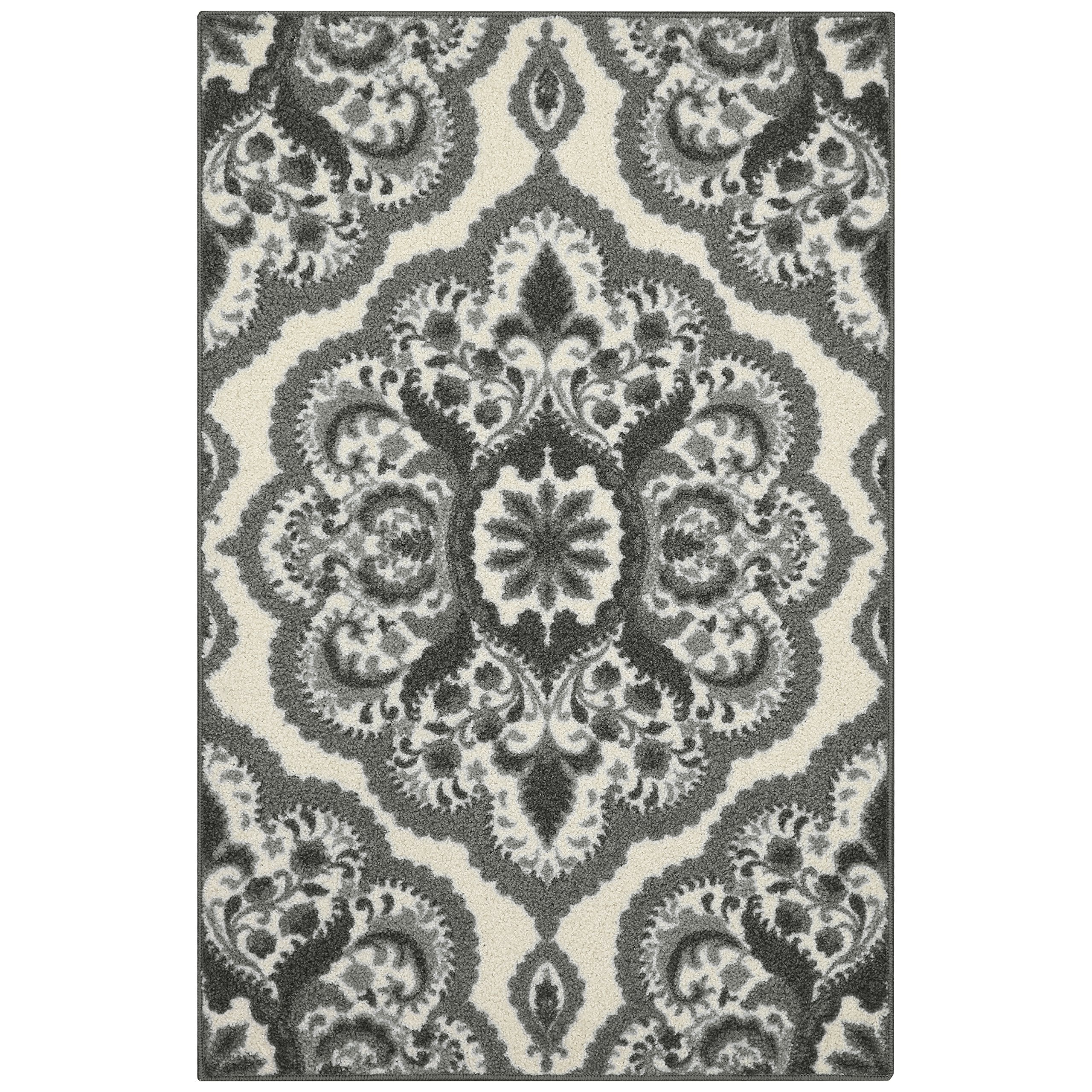 Maples Rugs Vivian Medallion Kitchen Rugs Non Skid Accent Area Carpet [Made in USA], 26 x 310, Grey