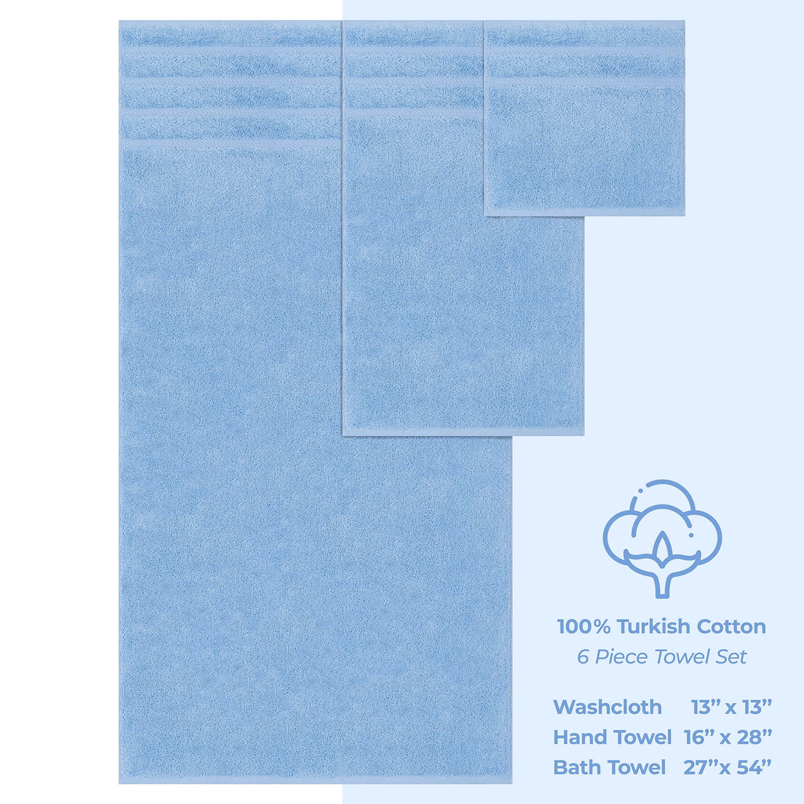 American Soft Linen 6 Piece Towel Set  2 Bath Towels 2 Hand Towels 2 Washcloths  100% Turkish Cotton Towels for Bathroom  Sky Blue Towel Sets
