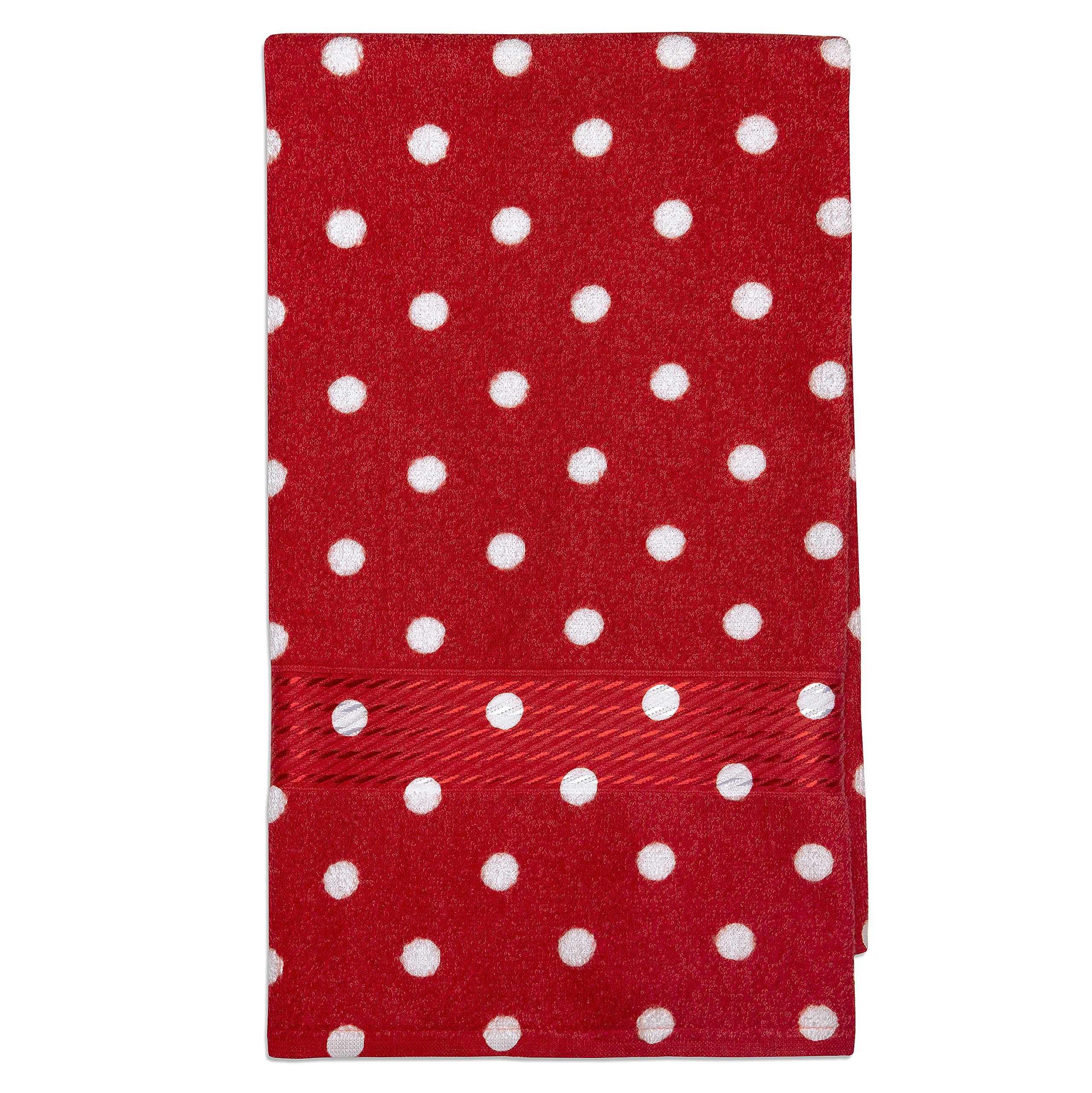 Cackleberry Home Polka Dot Bathroom Cotton Terry Hand Towels 20 X 30 Inches, Set Of 2 (Crimson Red)