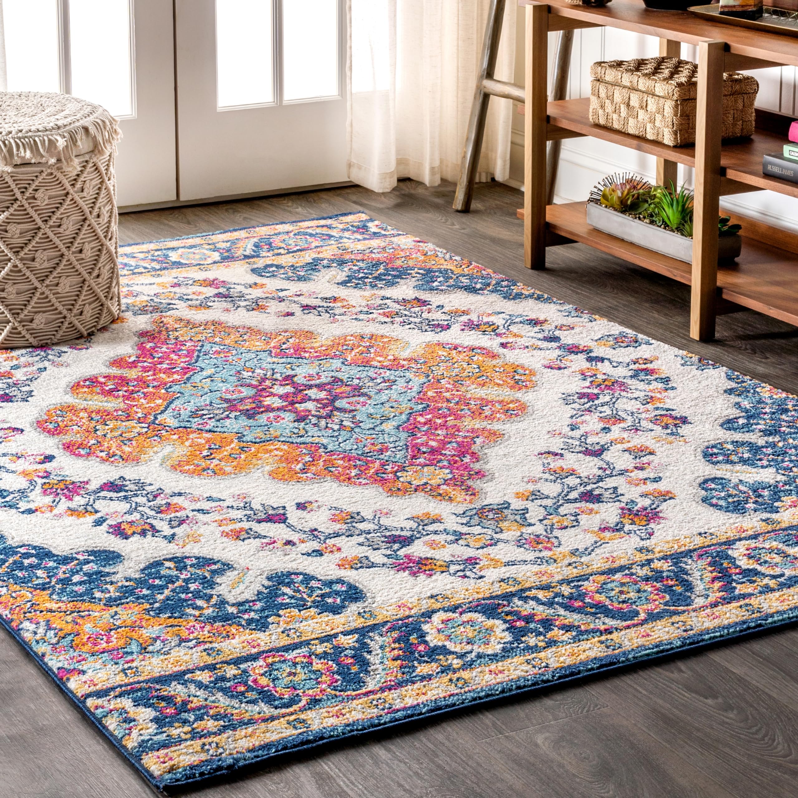 JONATHAN Y BMF106A-13 Bohemian Flair Boho Vintage Medallion Blue/Multi 10 ft. x 13 ft. Area Rug for Bedroom, Kitchen, Living Roo