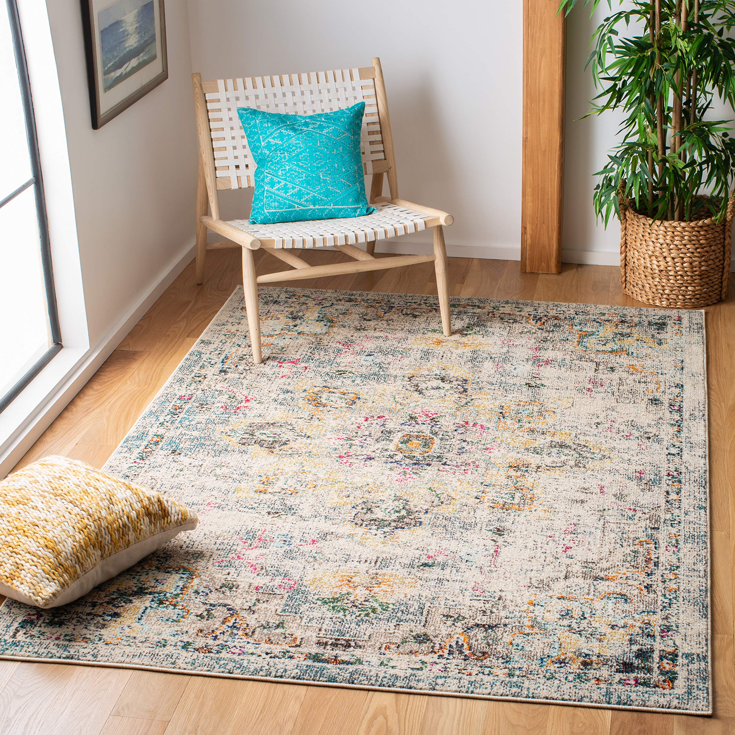 SAFAVIEH Madison Collection Accent Rug - 3 x 5, Grey & Gold, Boho Chic Medallion Distressed Design, Non-Shedding & Easy Care, 