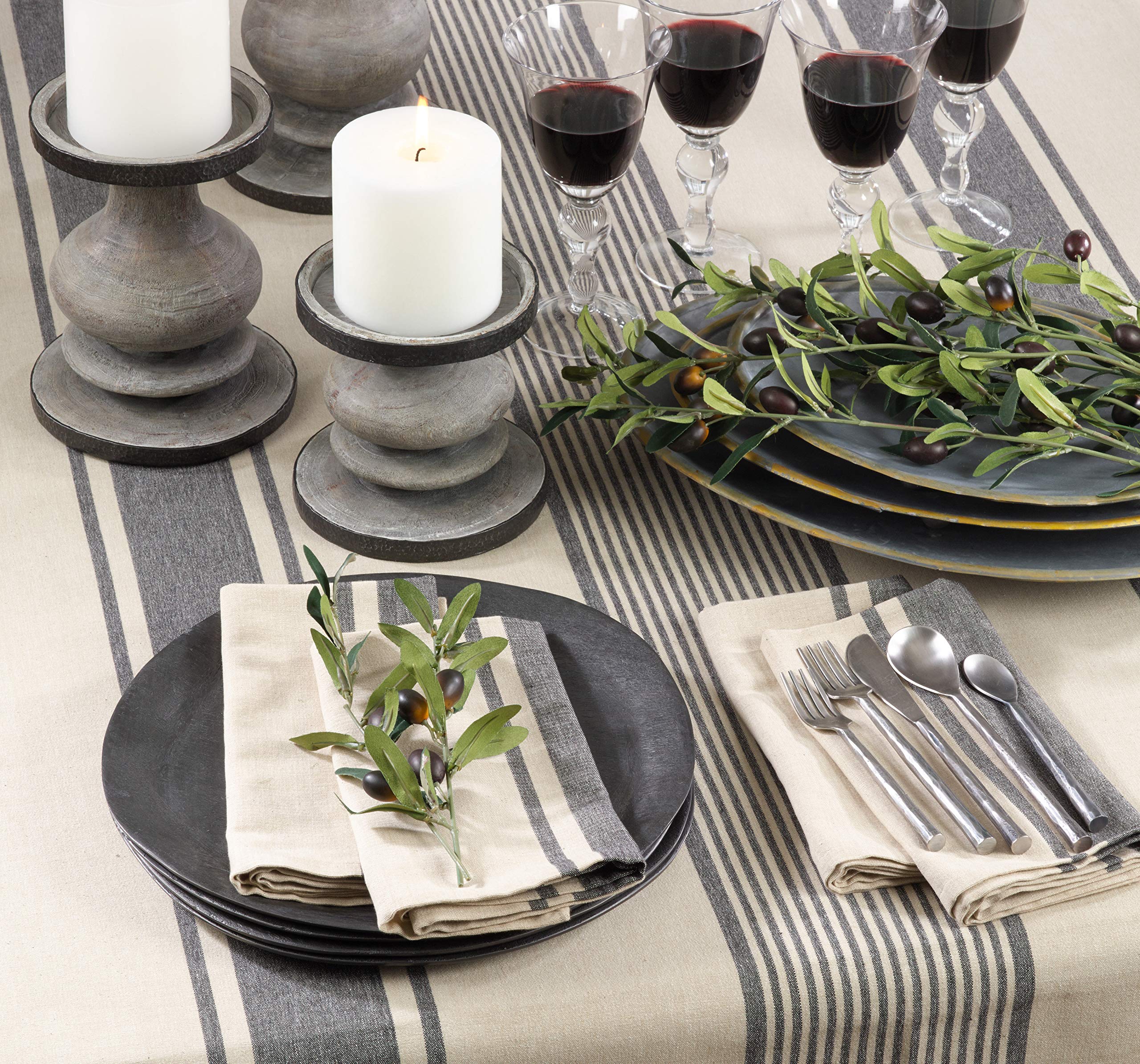 Saro Lifestyle Banded Cotton Tablecloth, Natural, 65'' X 90''