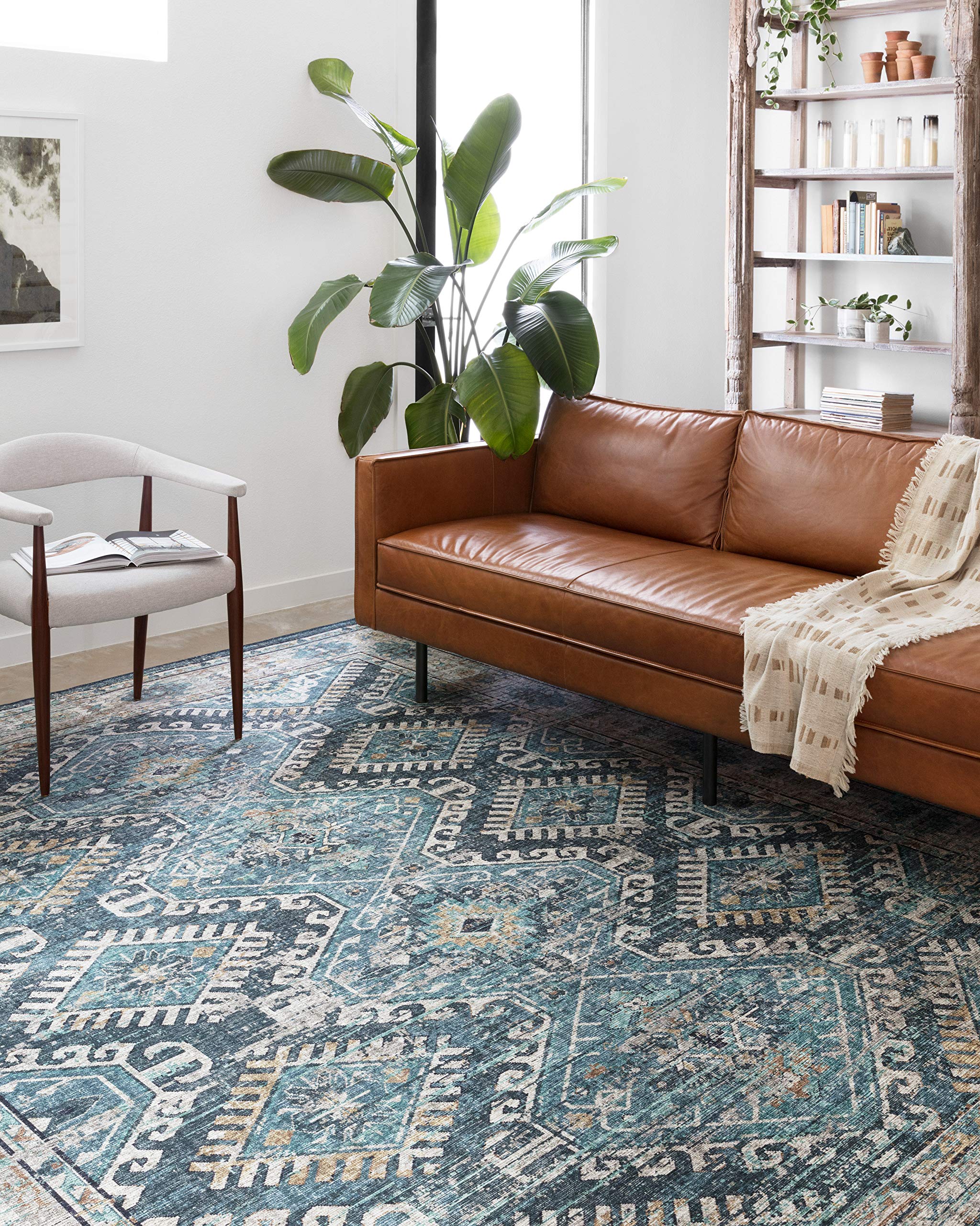 Loloi II Skye Collection SKY-03 Denim/Natural 2-6 x 7-6, 13 Thick, Runner Rug, Soft, Durable, Vintage Inspired, Distressed, Lo