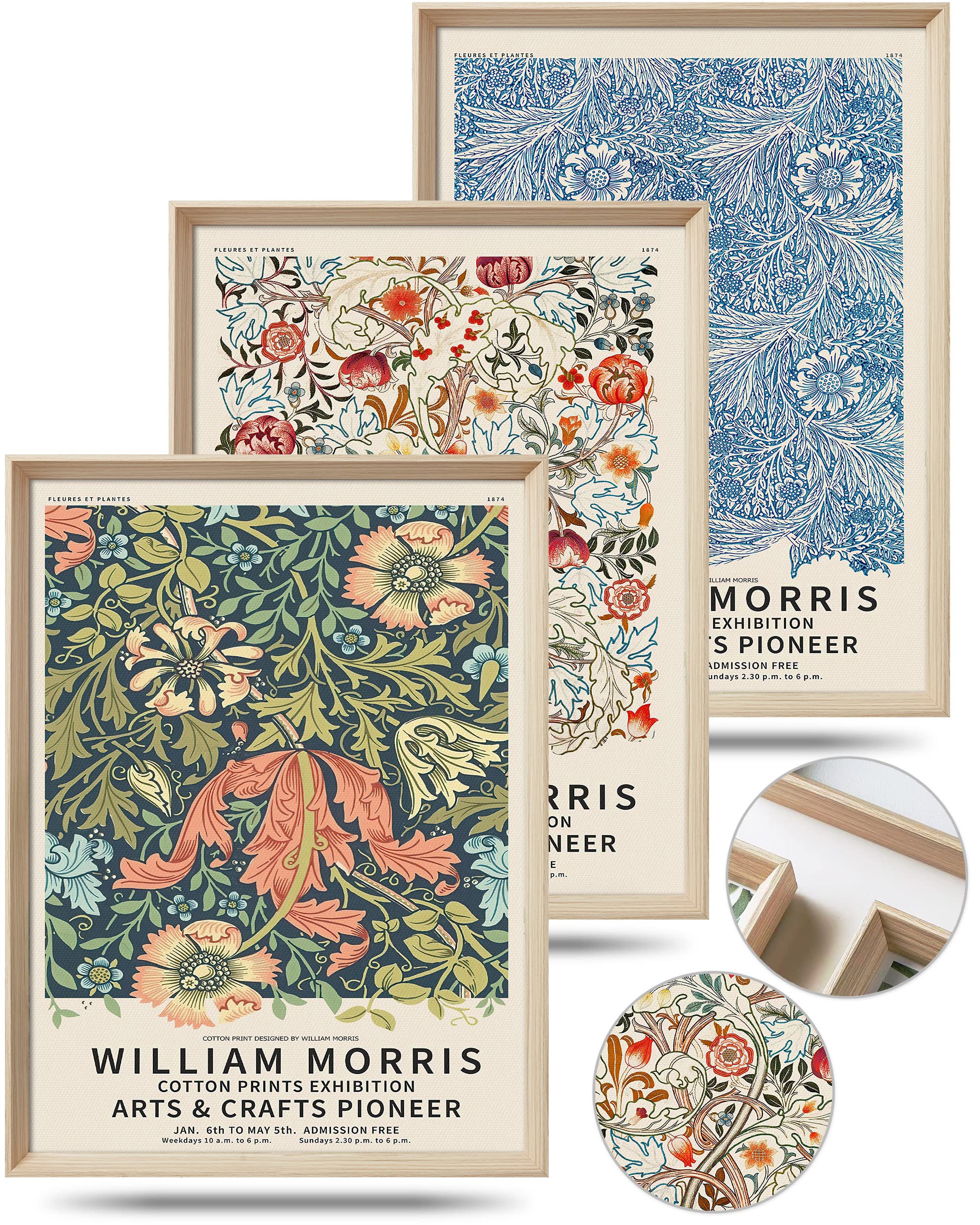 Upwoigh Framed Wall Art, William Morris Wood Canvas Wall Art,16X12In Cotton Pattern Vintage Poster Wall Decor Aesthetic For Livi