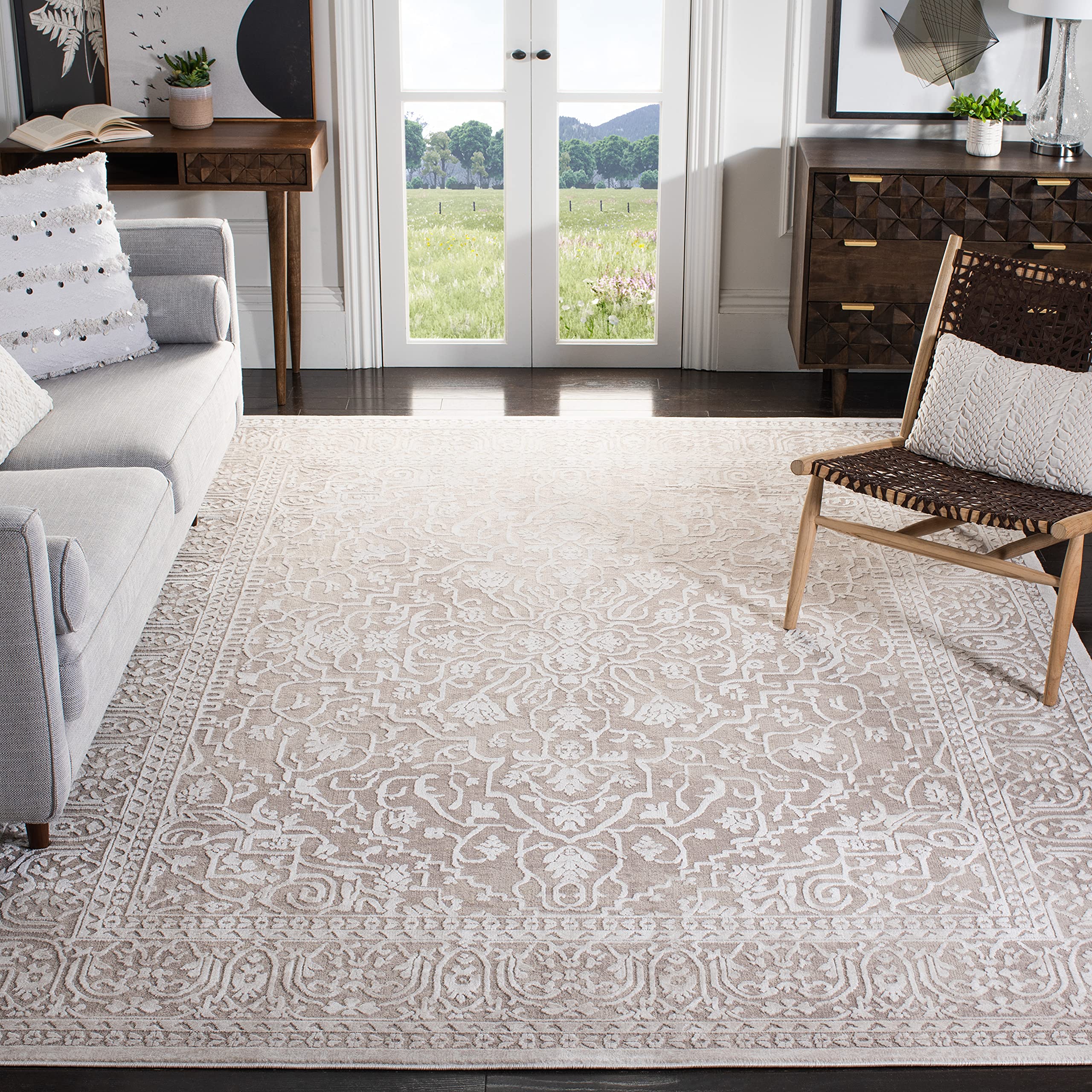 SAFAVIEH Reflection Collection Area Rug - 9 x 12, Beige & Cream, Vintage Distressed Design, Non-Shedding & Easy Care, Ideal fo