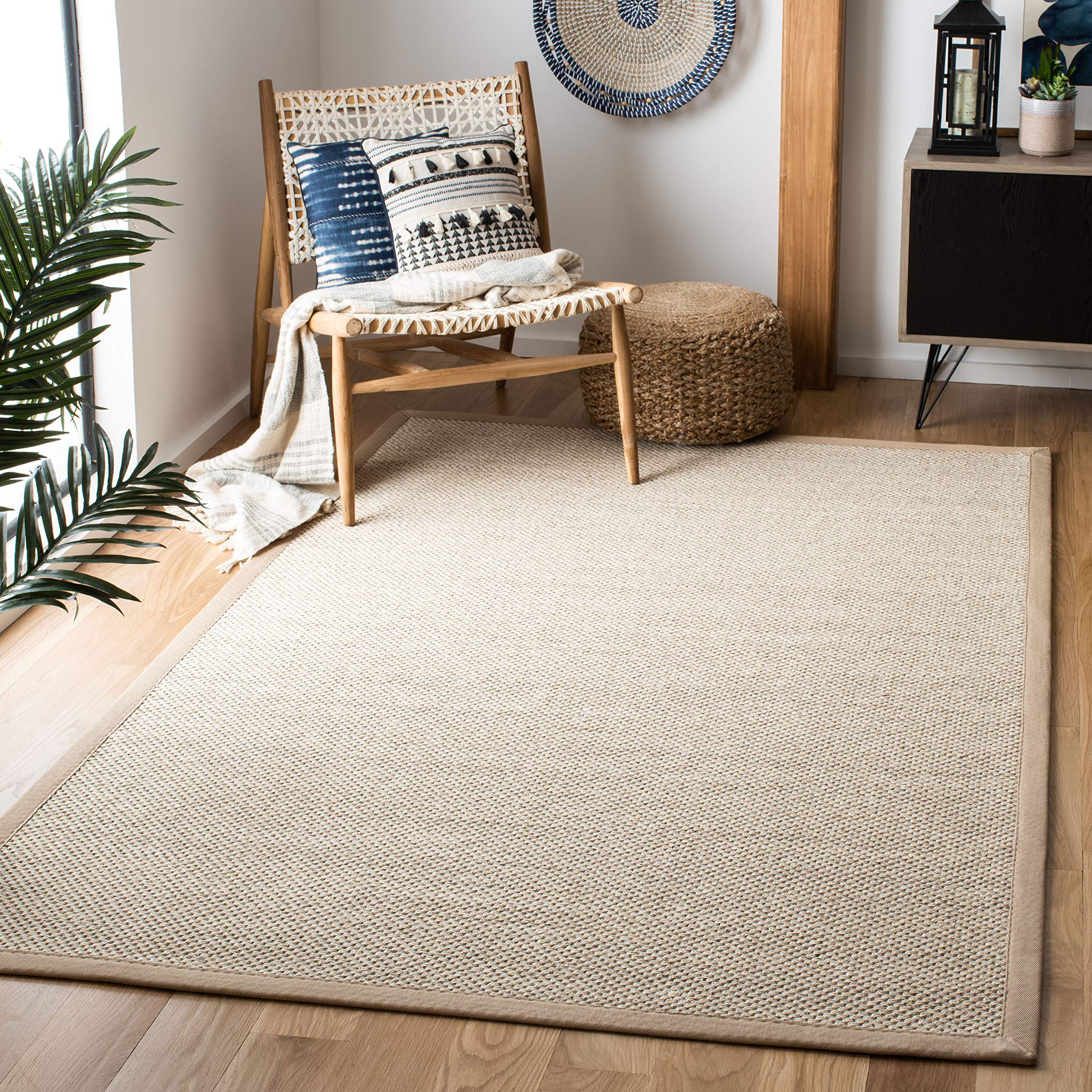 SAFAVIEH Natural Fiber Collection 4 x 6 Marble / Linen NF143B Border Sisal Area Rug