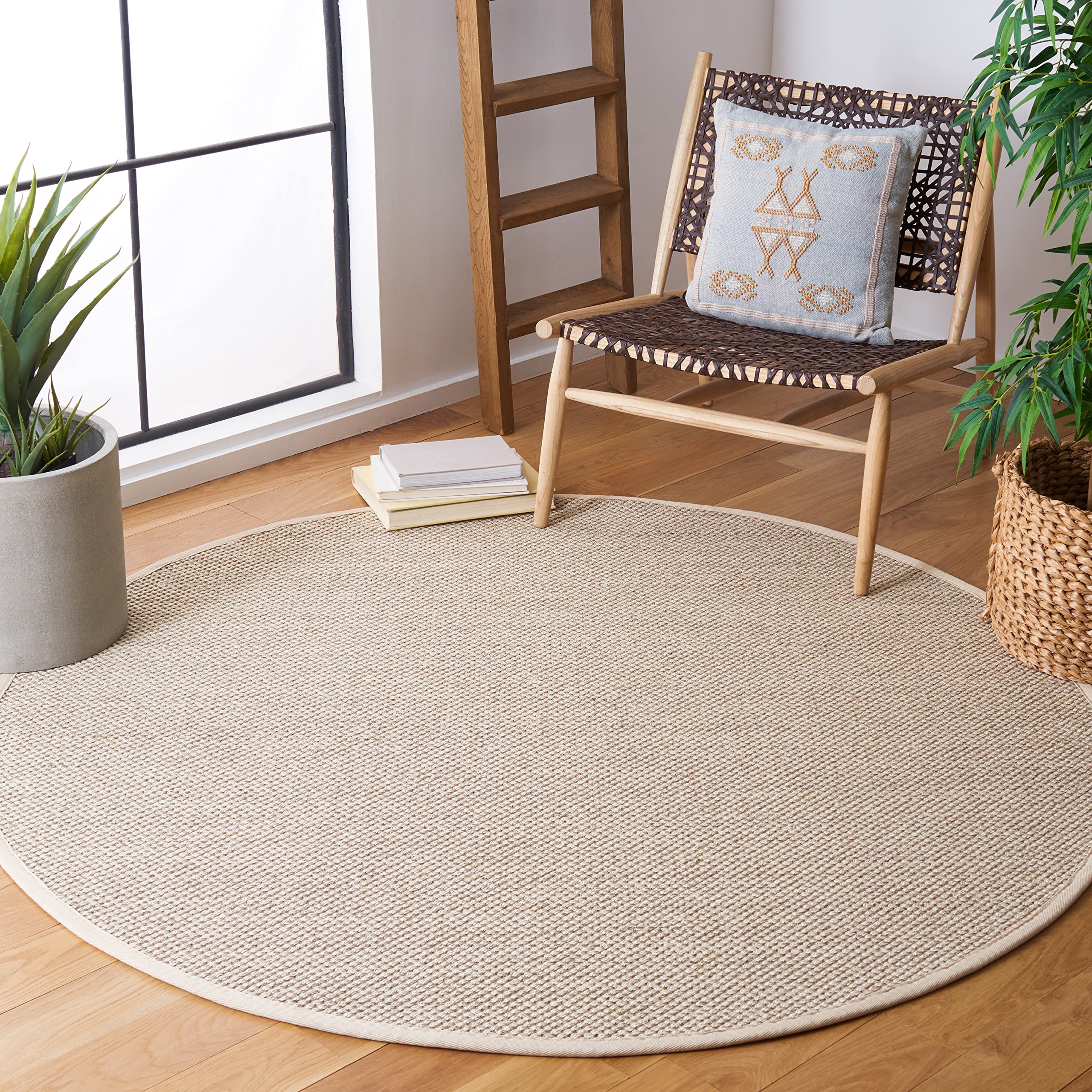 SAFAVIEH Natural Fiber Collection 4 Round Marble / Beige NF143C Border Sisal Area Rug