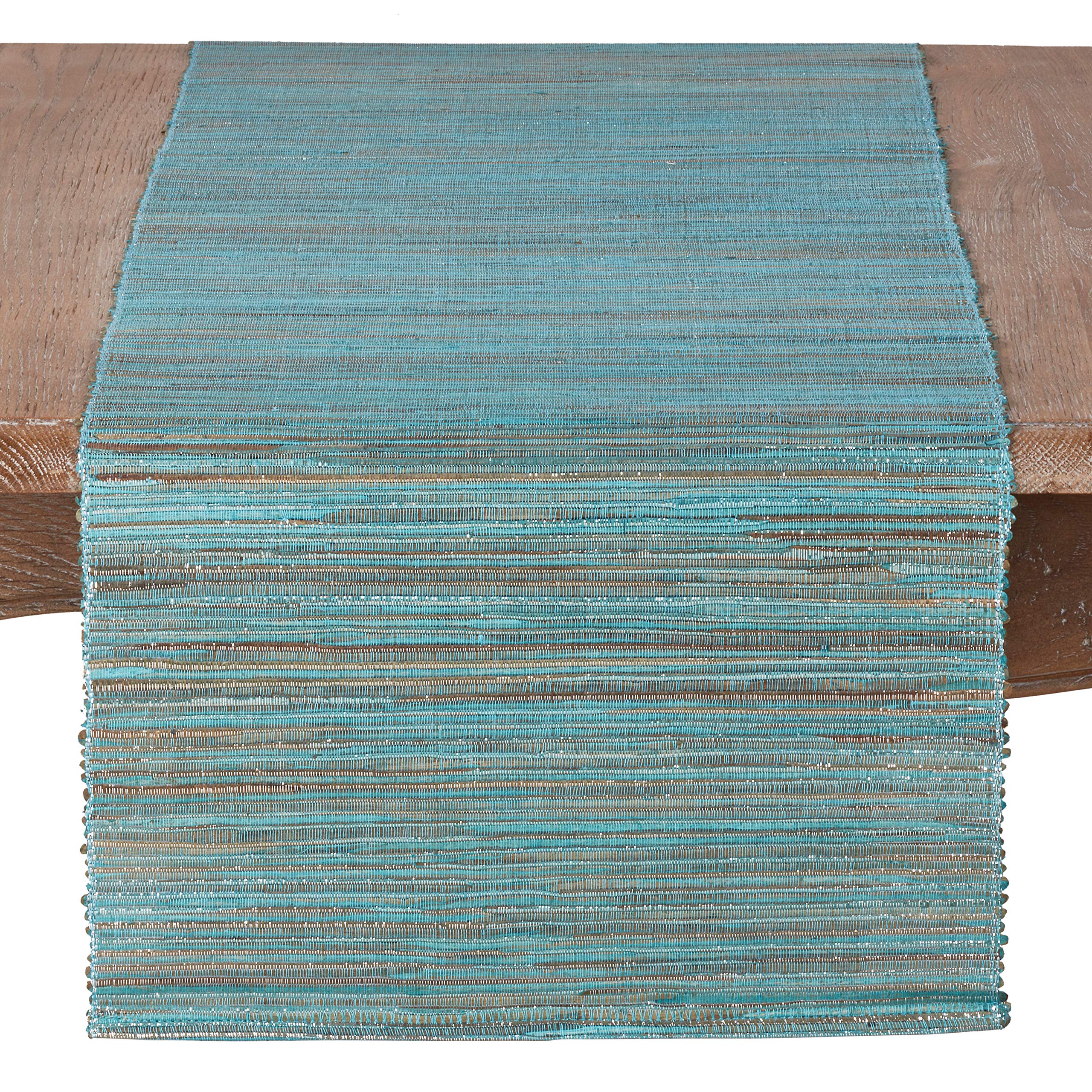 Saro Lifestyle 217Tq1490B Melaya Collection Shimmering Woven Nubby Water Hyacinth Table Runner, 14 X 90, Turquoise