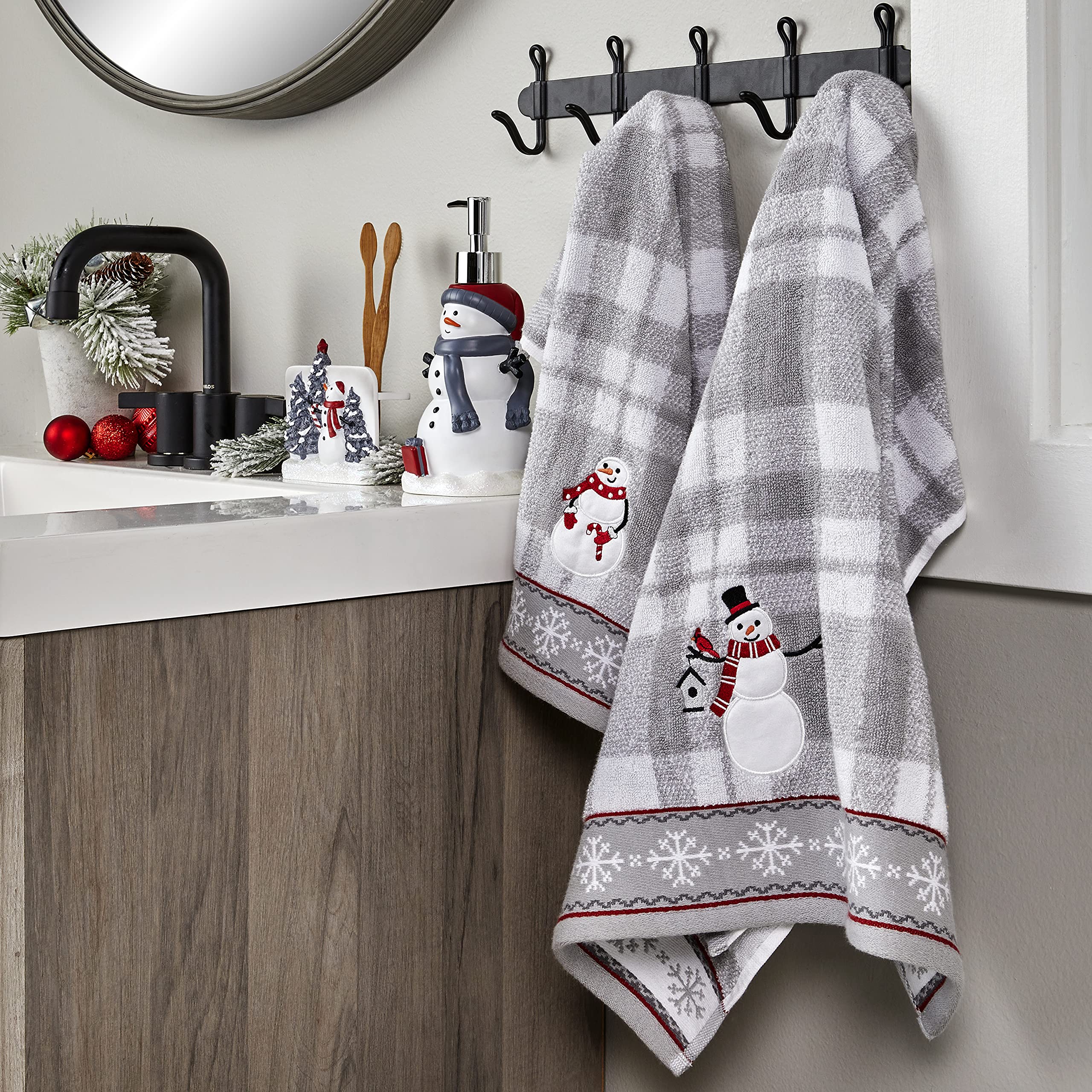 Skl Home Christmas/Winter Whistler Snowman Hand Towel Set For Bath/Kitchen/Bar & Gift, 16'' X 26'', Gray 2 Count