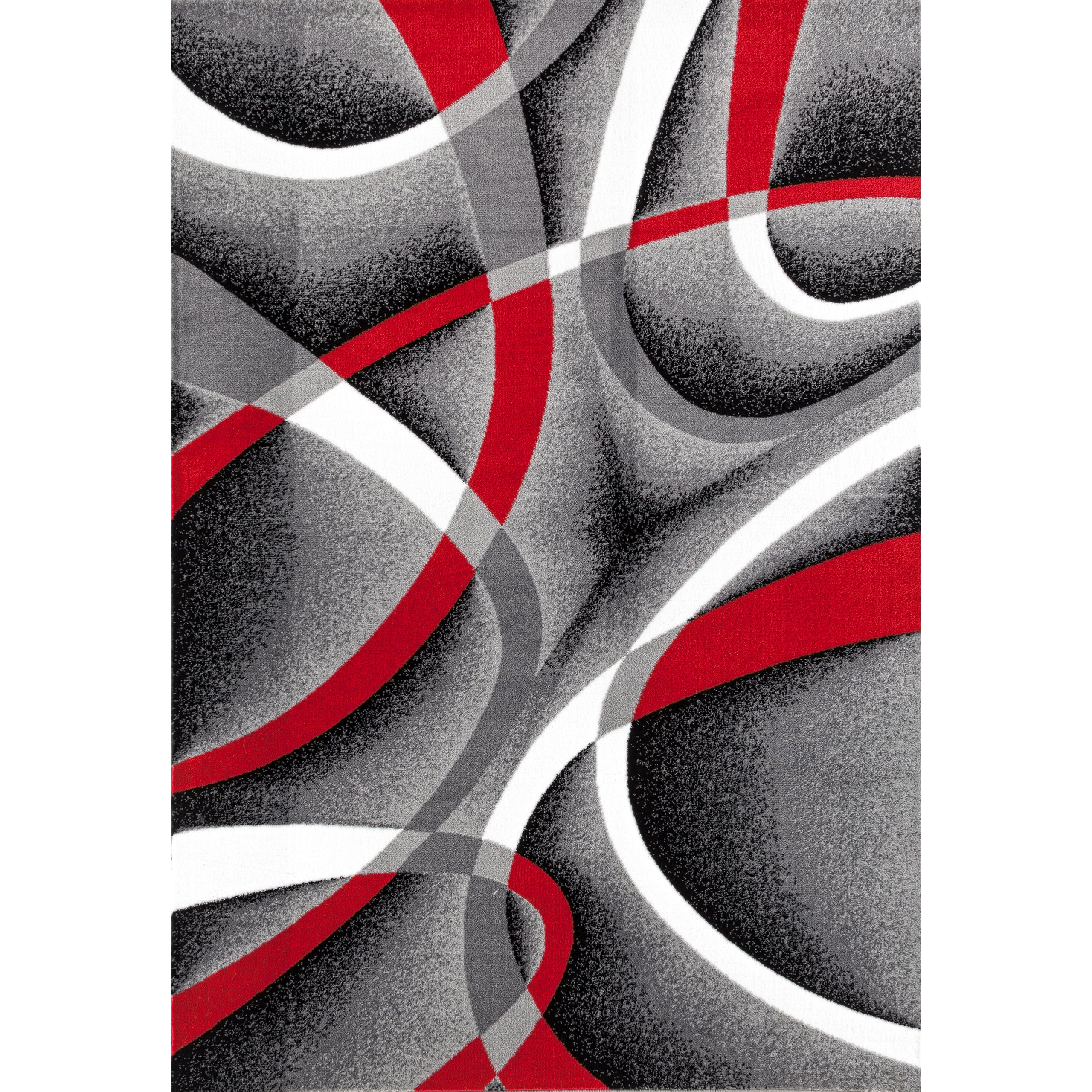 2305 Gray Black Red White Swirls 65 x 92 Modern Abstract Area Rug Carpet