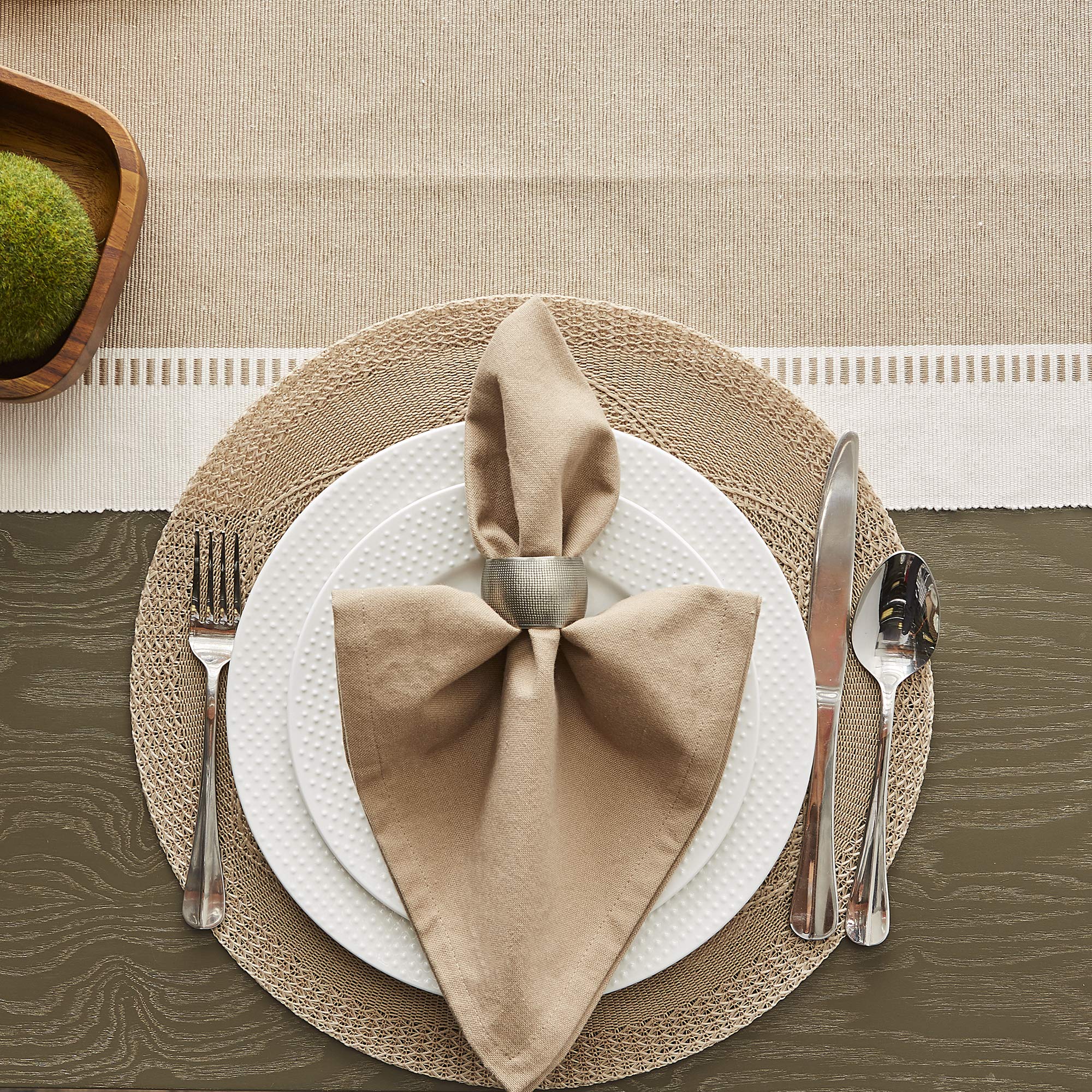 DII Dobby Stripe Woven Table Runner  13x108 (13x113.5  Fringe Included)  Stone
