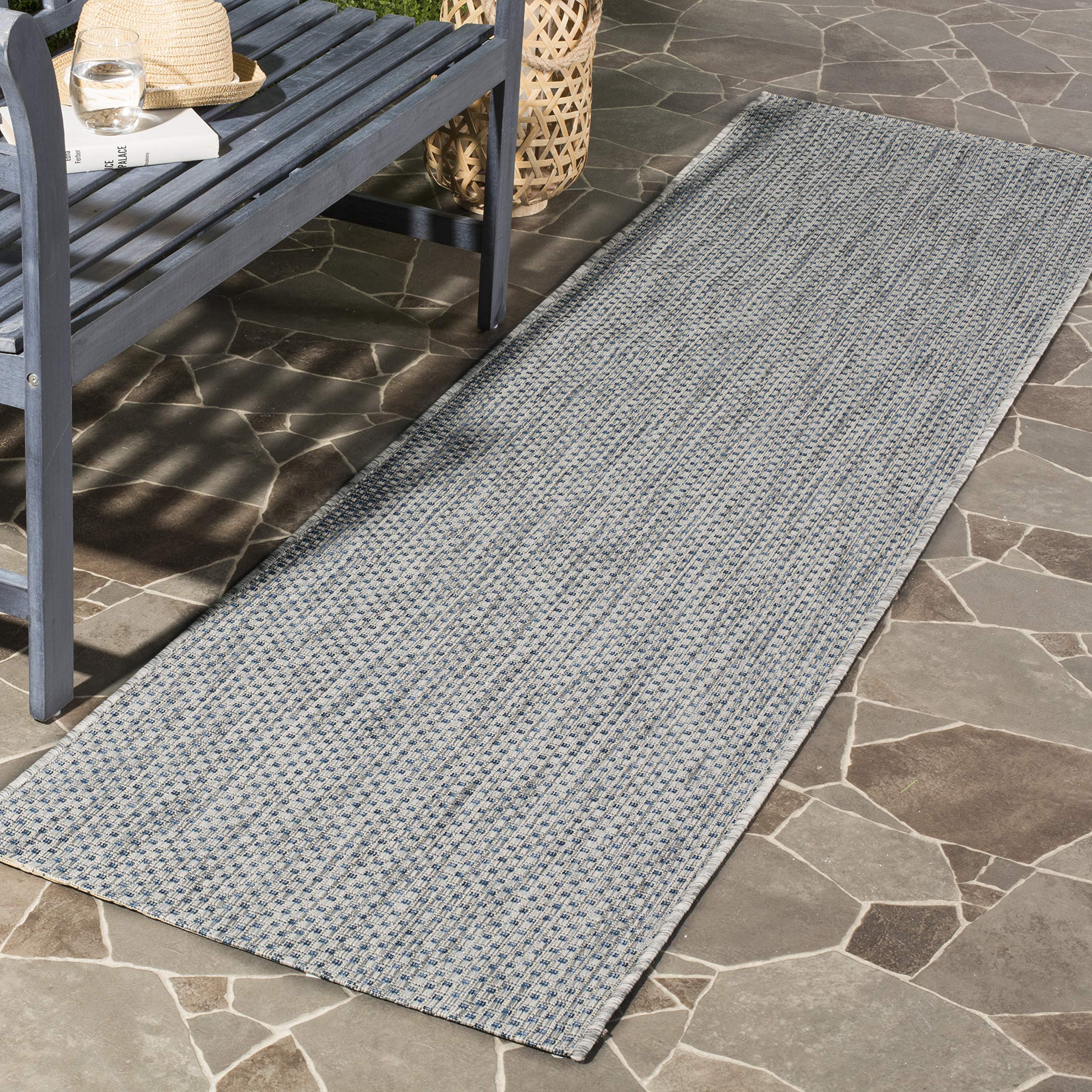 SAFAVIEH Courtyard Collection 23 x 20 Grey/Navy CY8521 Indoor/ Outdoor Patio Backyard Mudroom Runner Rug