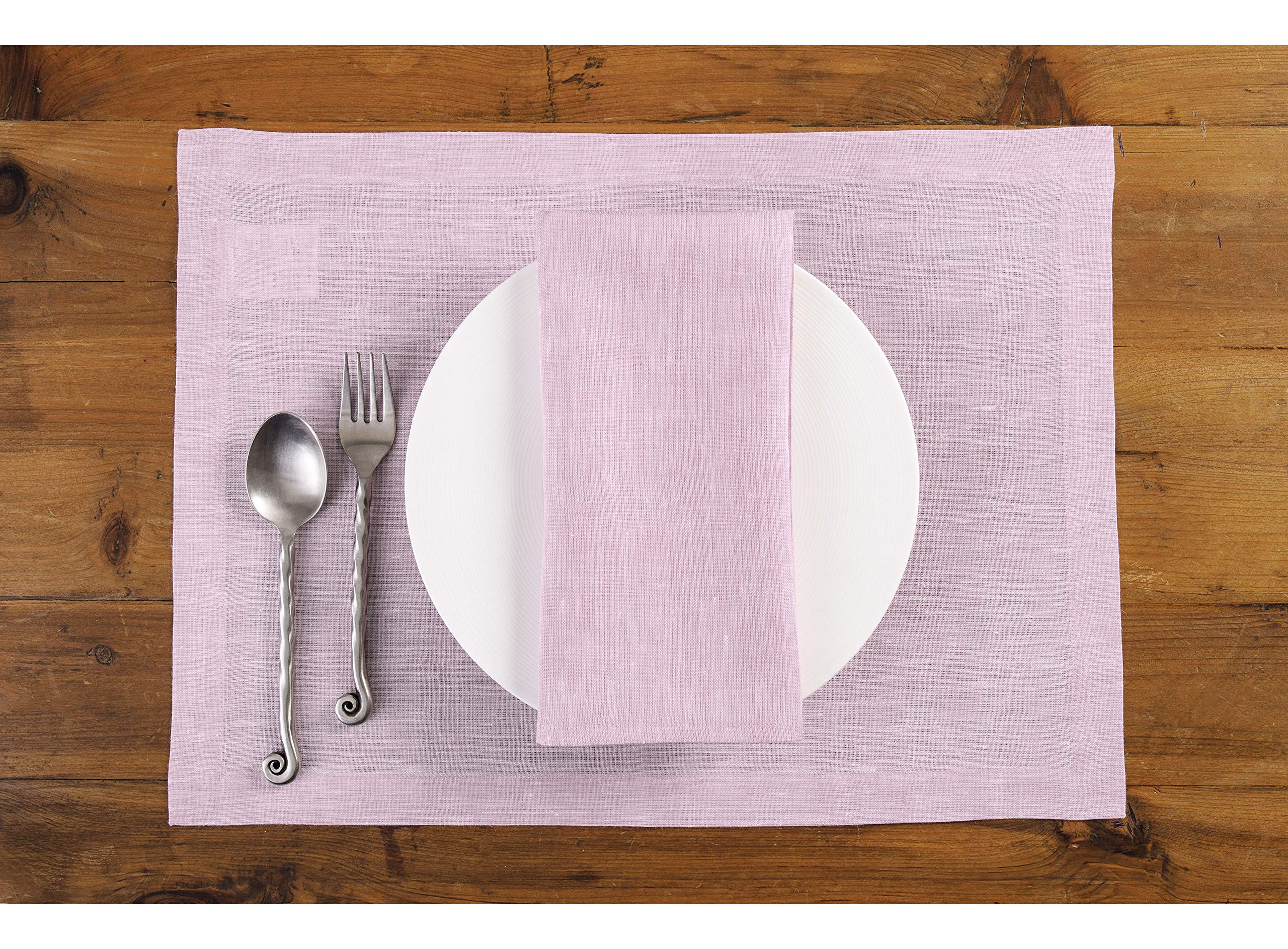 Solino Home Linen Placemats 19'' L X 14'' W Inch - 100% Pure Linen Bubblegum Pink Cloth Placemats Set Of 4 - Athena, Washable Fa