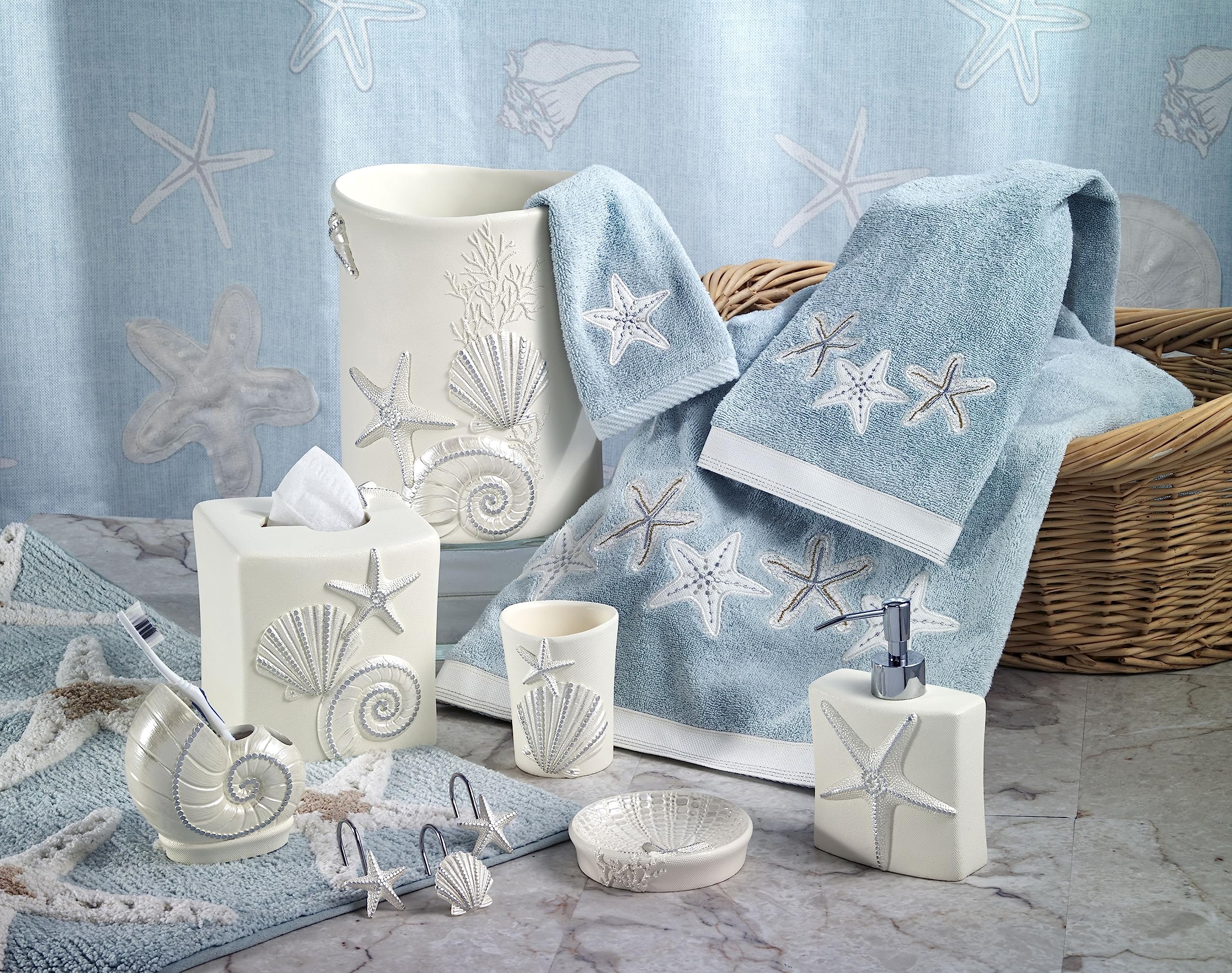 Avanti Linens - Lotion Pump/Soap Dispenser, Countertop Accessories, Seashell Inspired Bathroom Decor, Guest Bathroom Essentials