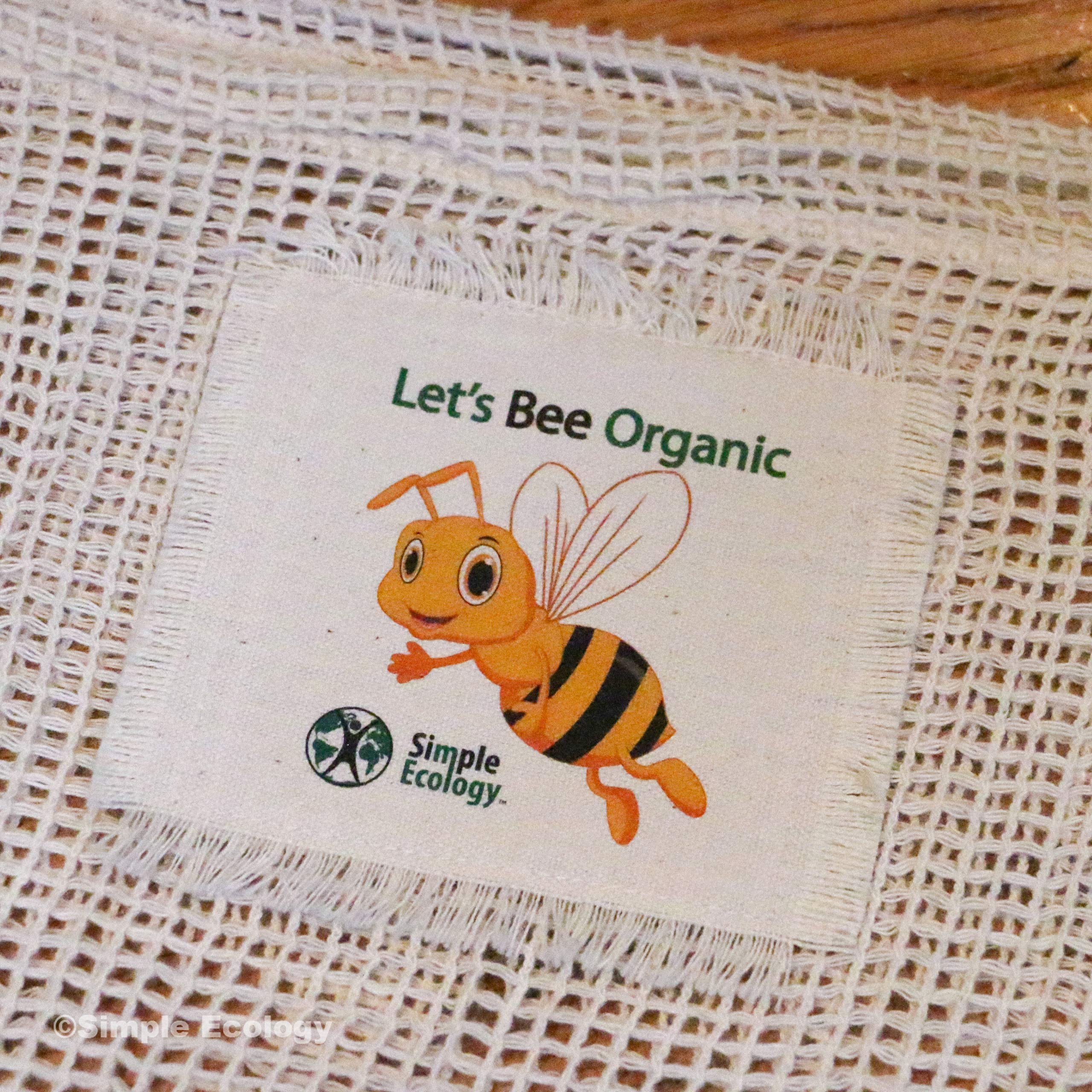 Simple Ecology Lets Bee Organic Cotton Reusable Honey Bee Gift & Starter Set (String Produce Saver Bags, Food Storage, Bulk Bin,