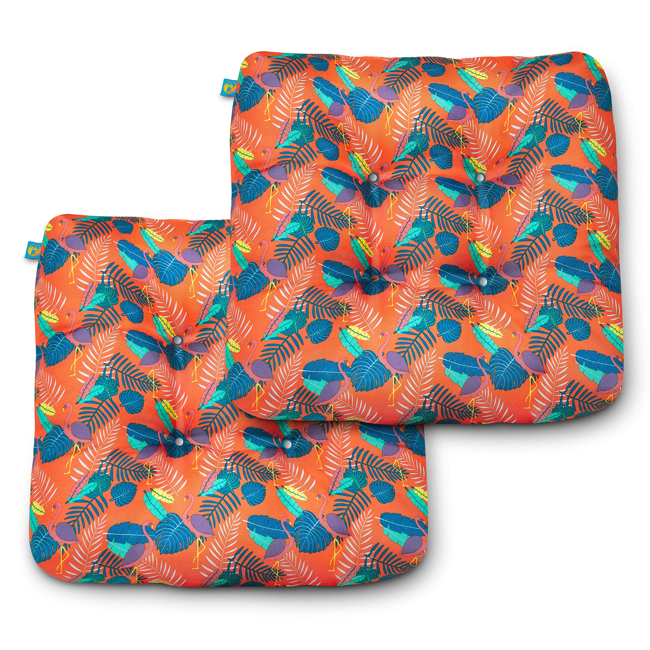 Duck Covers DCPPCH19195-2PK, Pool Party Flamingo Water-Resistant Indoor/Outdoor Seat Cushions, 19 x 19 x 5 Inch, 2 Pack, Outdoor